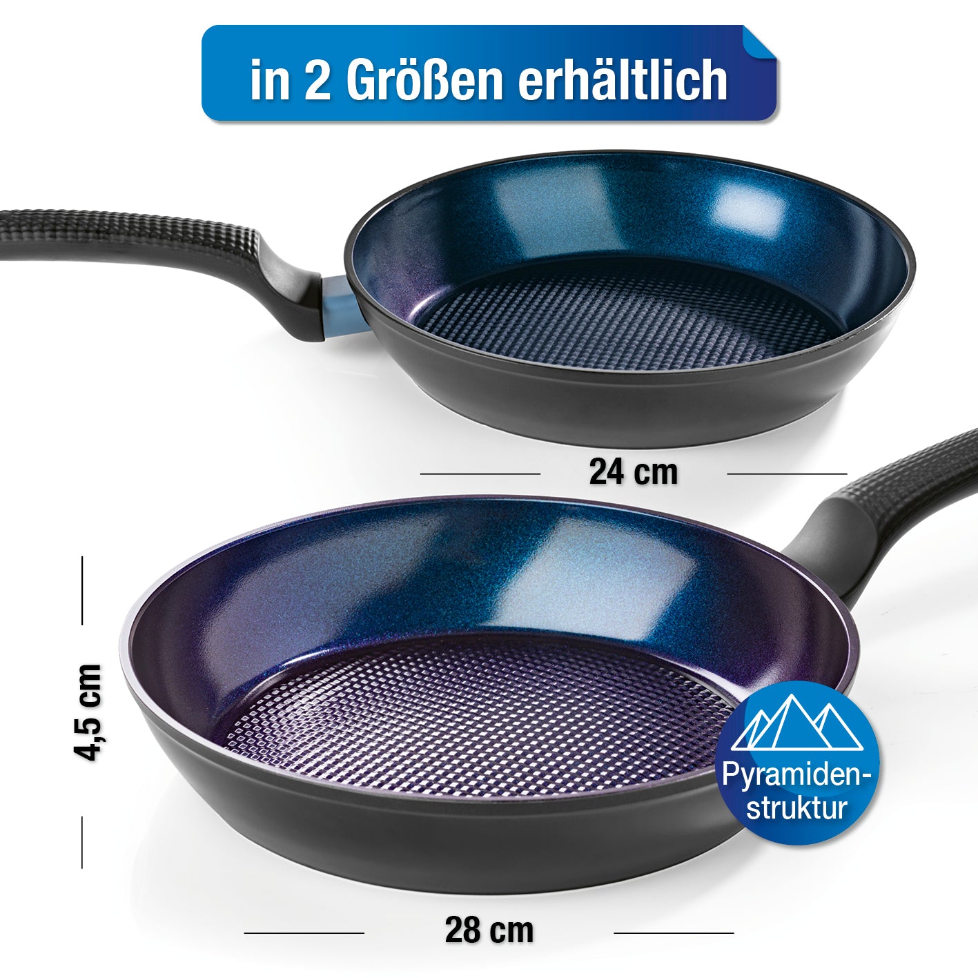 Aluminium-Bratpfanne Ø 24 cm mit Keramik-Antihaftbeschichtung, Pyramidstruktur und Soft-Touch-Griff für alle Herdarten.