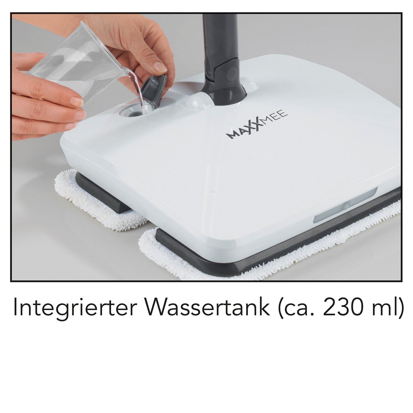 Akku-Vibrationsmopp mit Sprühfunktion - grau mit integriertem Wassertank für kabelloses und effizientes Wischen ohne Eimer.