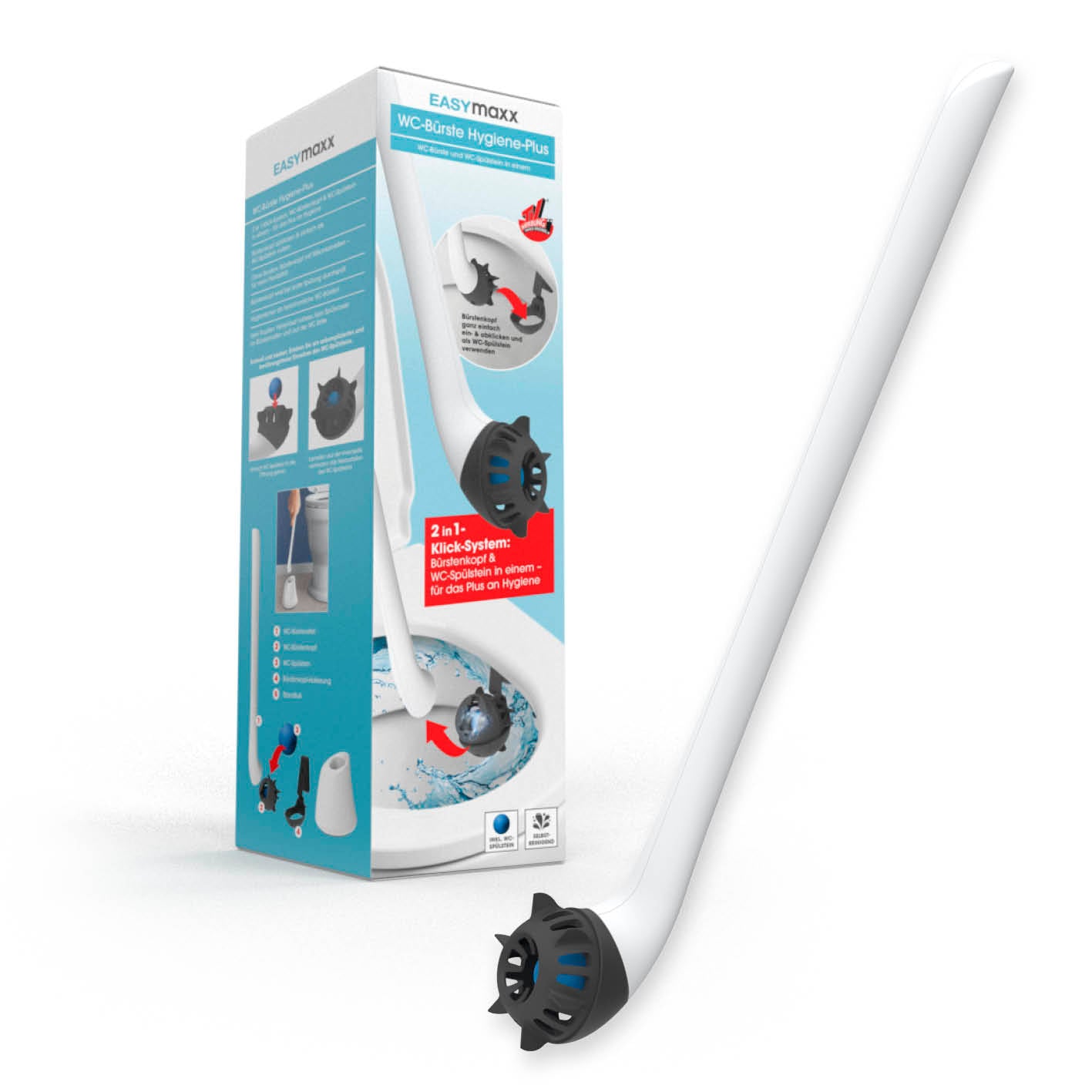 WC-Bürste - 2 in 1-Klick-System - weiß/schwarz mit abklickbarem Silikonbürstenkopf für hygienische WC-Reinigung und Spülsteinfunktion