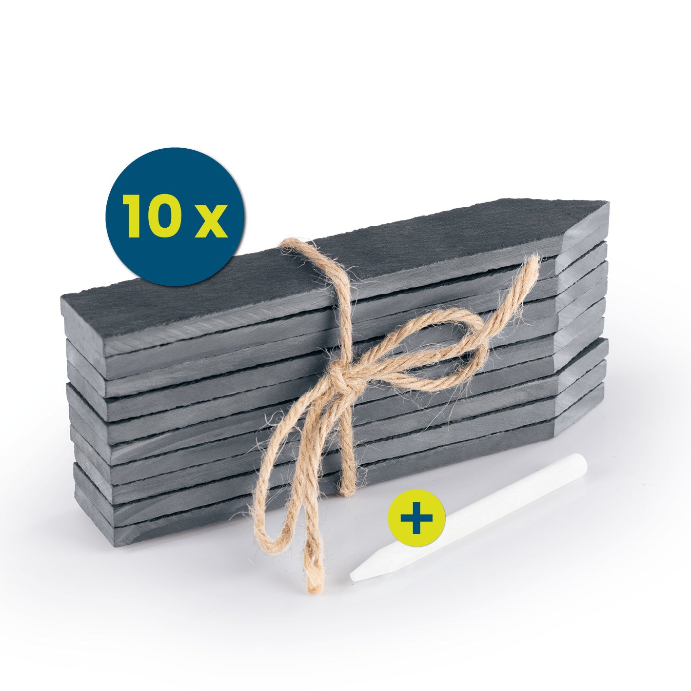 Schiefer-Pflanzschilder 10er-Set - 15 x 2,5 cm mit Kreidestift, wetterfest und wiederverwendbar für Garten und Balkon.