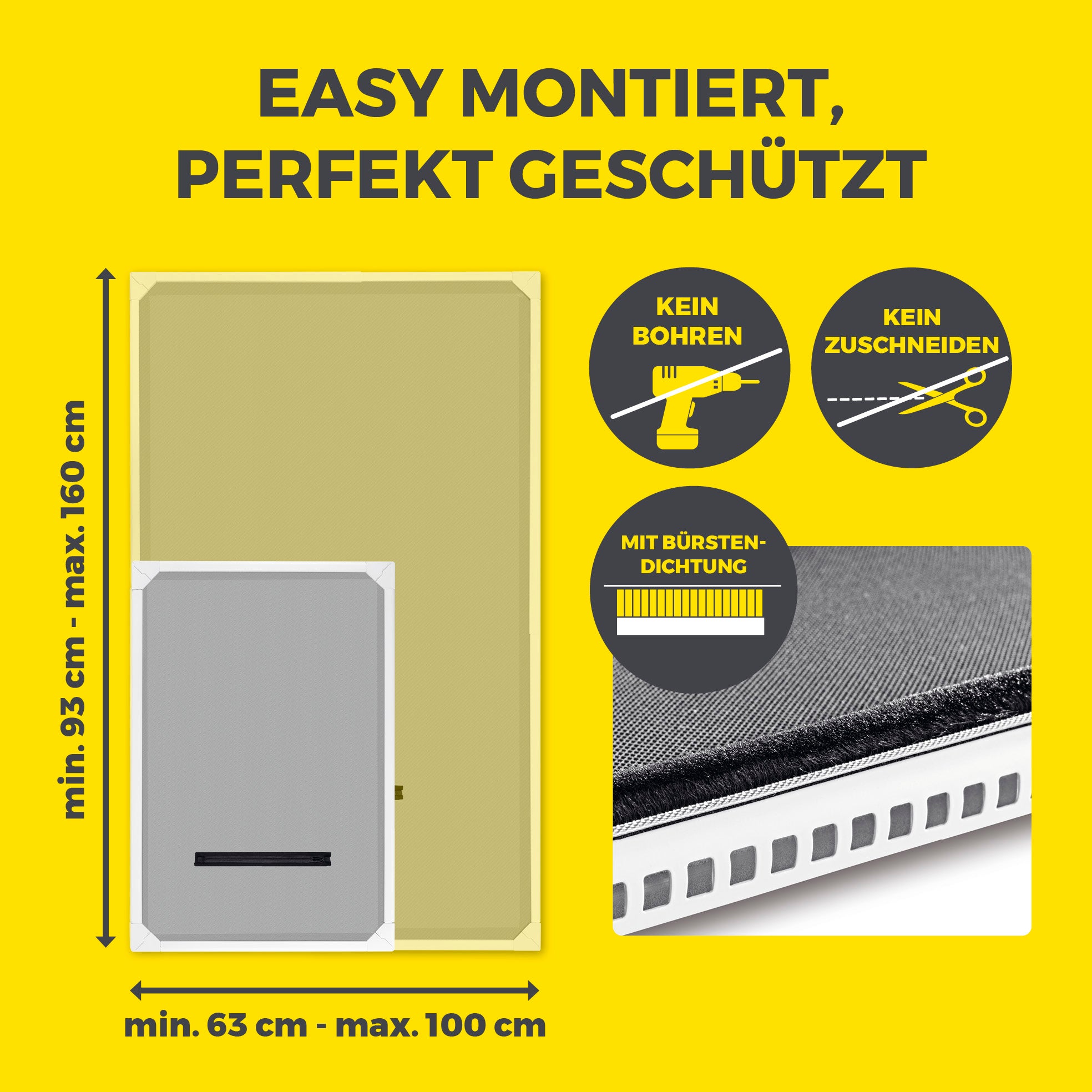 Teleskop-Insektenschutzgitter für Dachfenster - 100 x 160 cm, einfach montierbar ohne Bohren, mit Bürstendichtung und variablem Rahmenmaß.