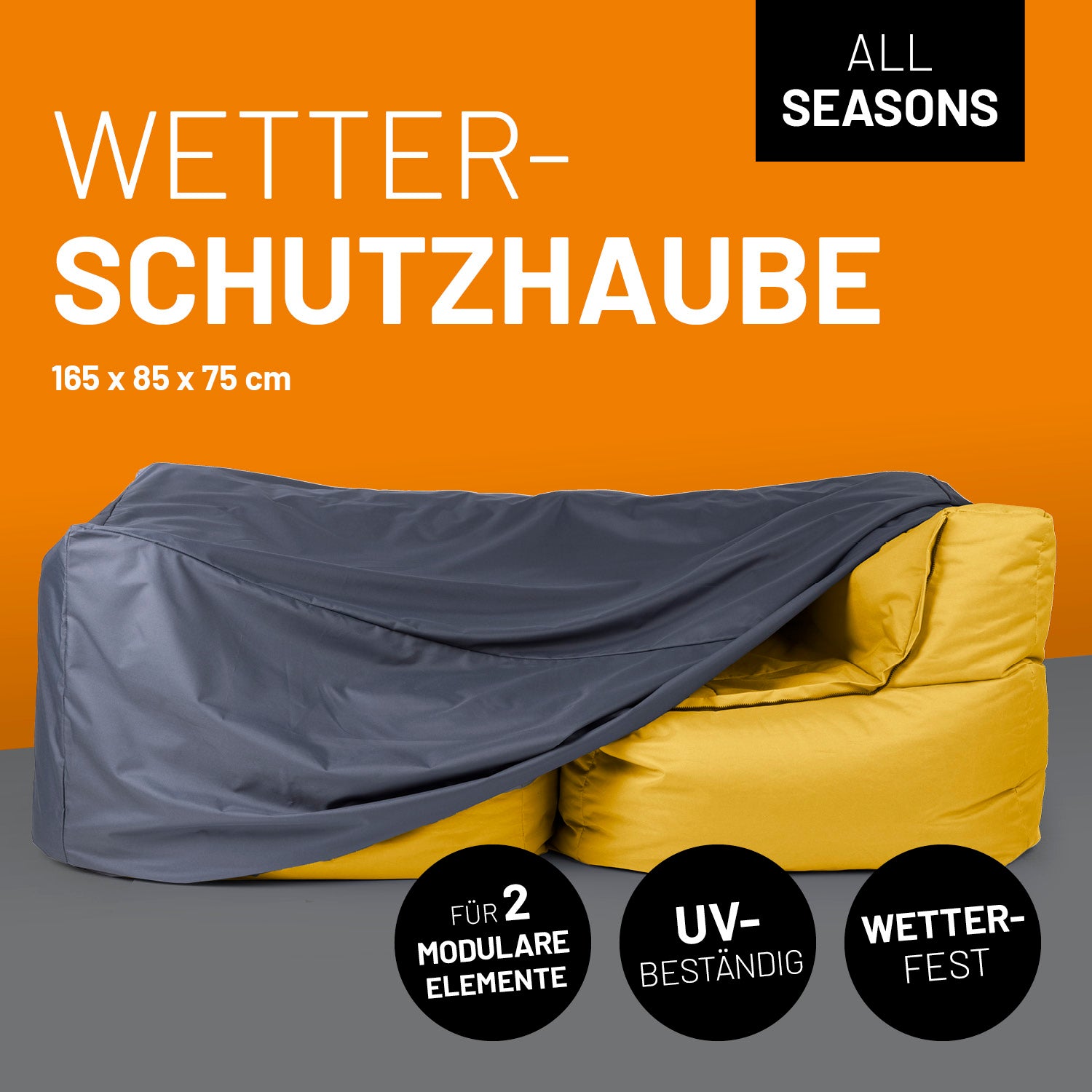 Wetterschutzhaube für 2 Modulare Elemente - 165 x 85 x 75 cm, wasserabweisend, UV-beständig und wetterfest für ganzjährigen Schutz.