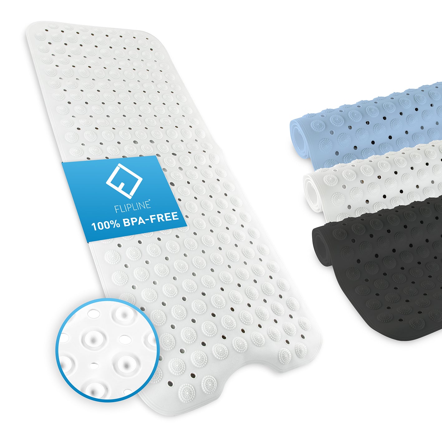 Badewannenmatte - Weiß - 100 x 40 cm aus BPA-freiem TPE mit Antirutsch-Oberfläche und 200 Flex-Saugnoppen für sicheren Halt.