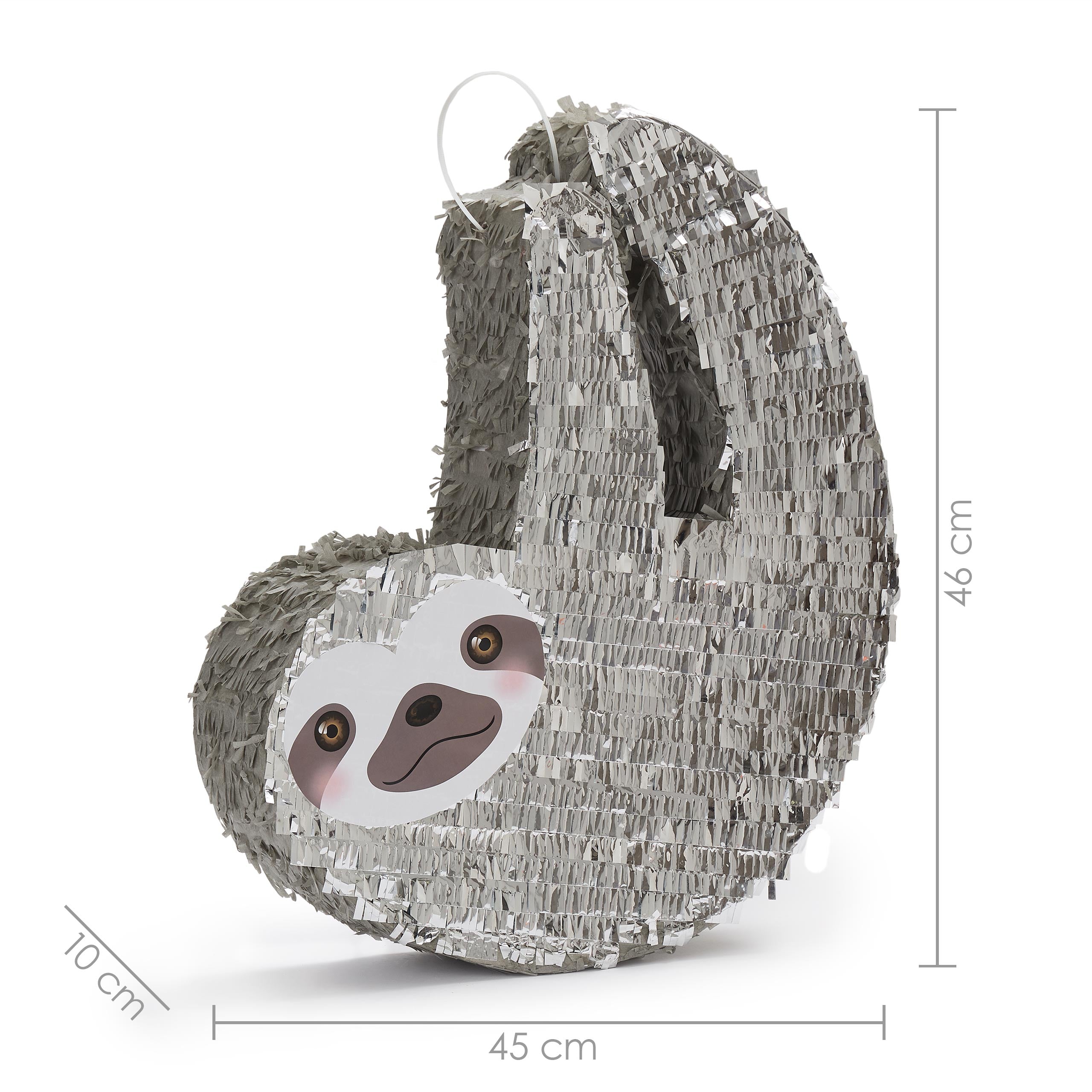 Pinata Set zum Befüllen inkl. Schläger & Augenbinde "Faultier" in Sloth-Design, ca. 46x45x10 cm, perfekt für Kindergeburtstage.