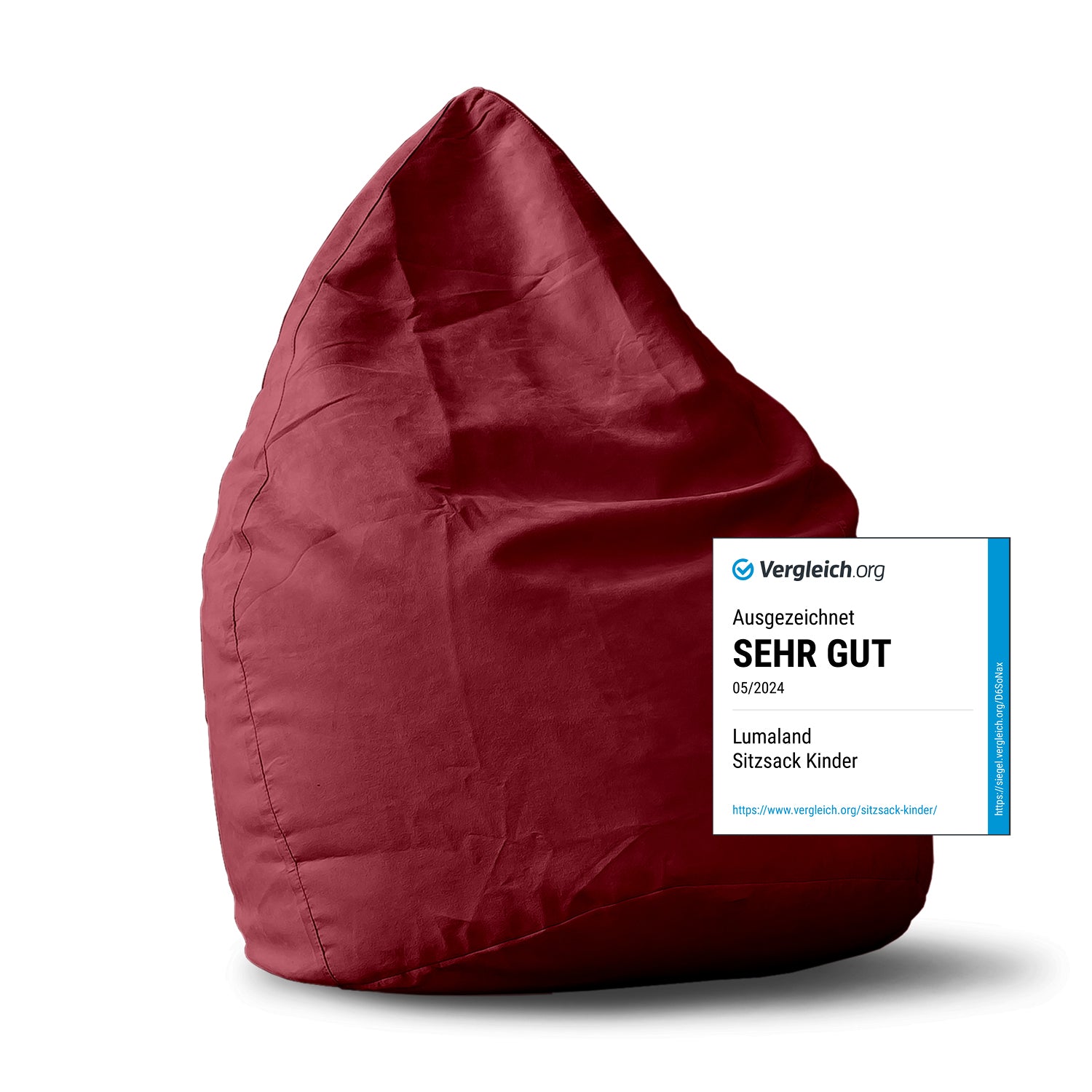 Luxury XL Sitzsack (120 L) - indoor - Rot von Lumaland, stylischer und bequemer Sitzsack für Wohnzimmer und Kinderzimmer.