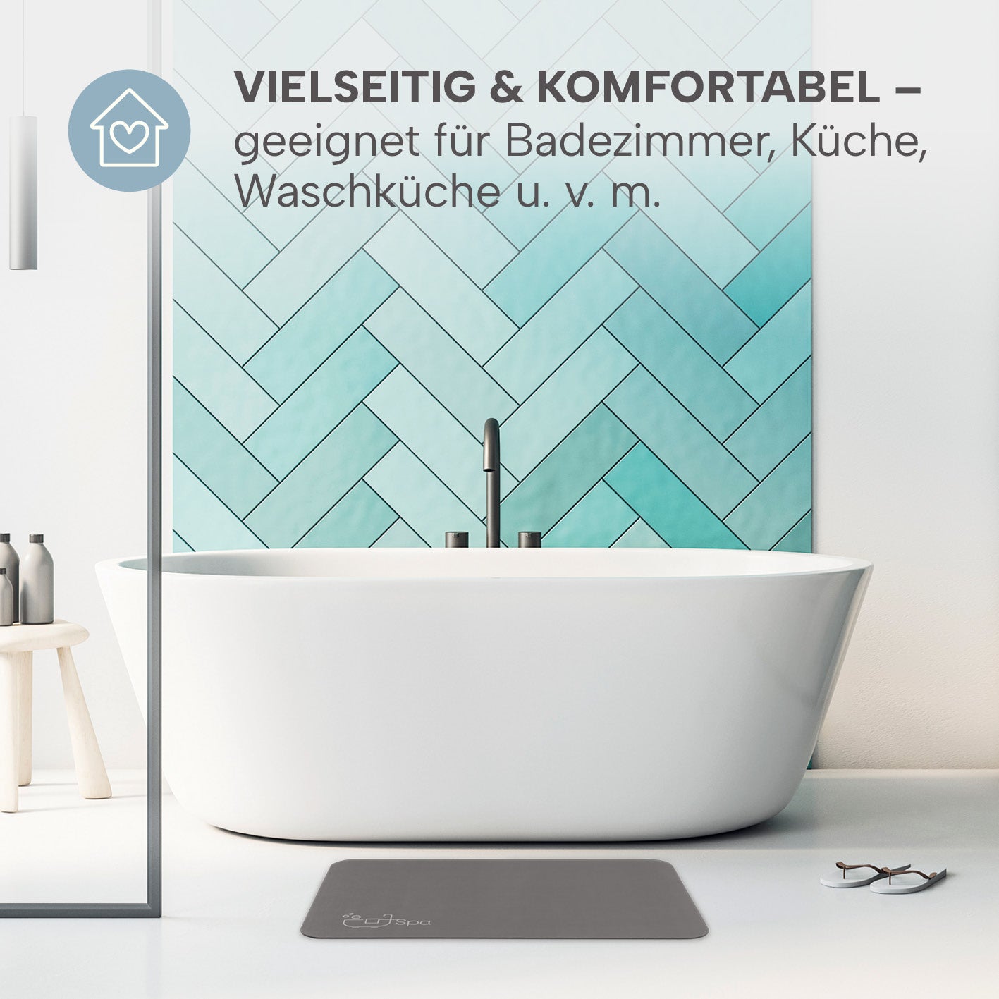Badematte Spa - 60 x 90 cm - Dunkelgrau, extra saugfähig mit Antirutsch-Unterseite, ideal für Bad, Küche und Waschküche.