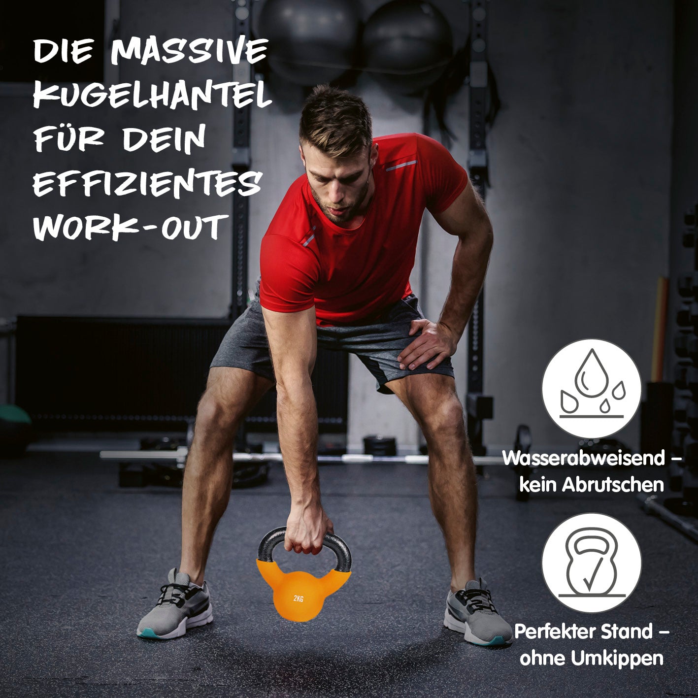 Kettlebell - Kugelhantel aus Gusseisen - 2 kg mit Neoprenbeschichtung für sicheres, geräuscharmes Kraft- und Ausdauertraining.