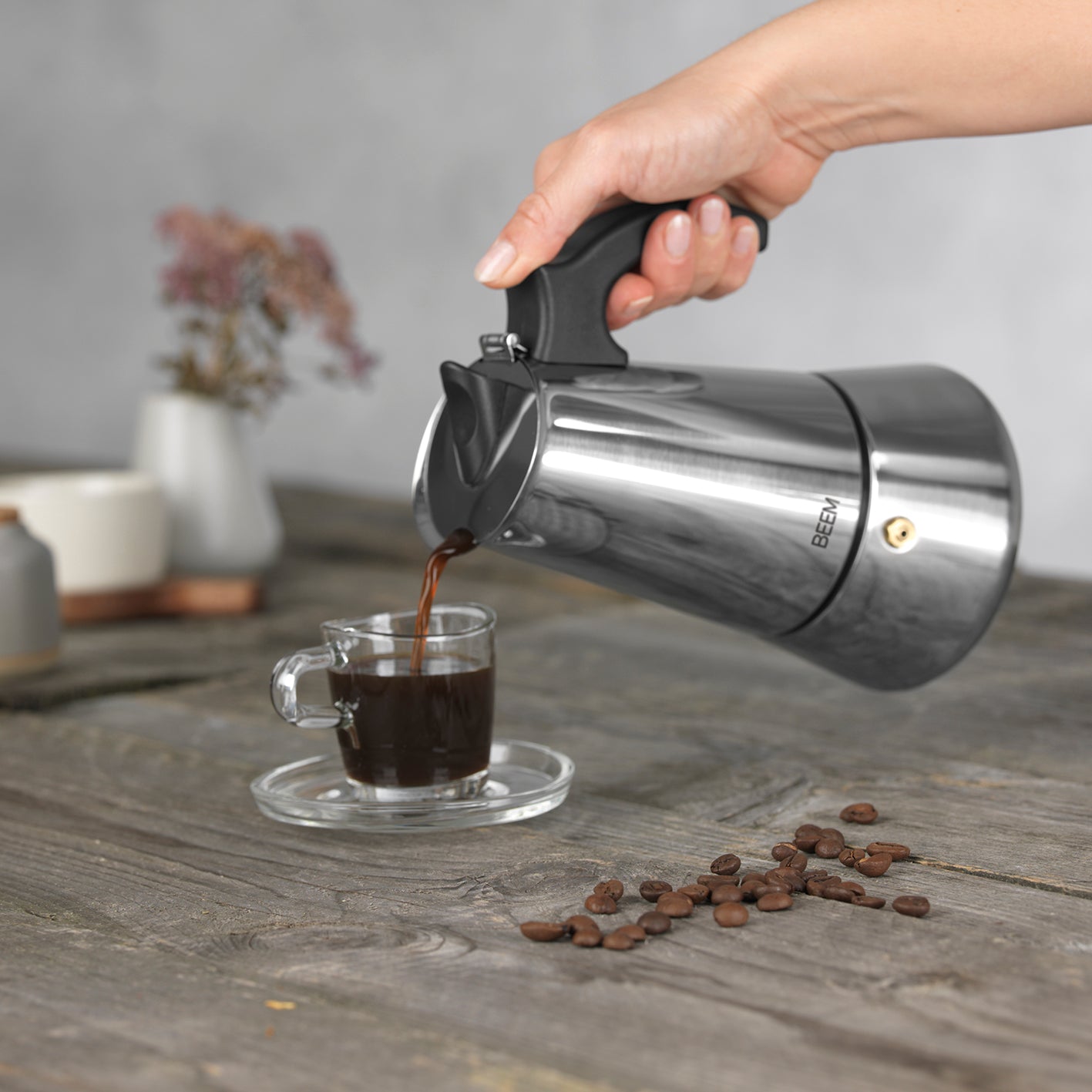 ESPRESSOMAKER - Espressokocher - 6 Tassen aus Edelstahl, Aromatischer Espresso, geeignet für alle Herdarten, inkl. Baumwollbeutel.