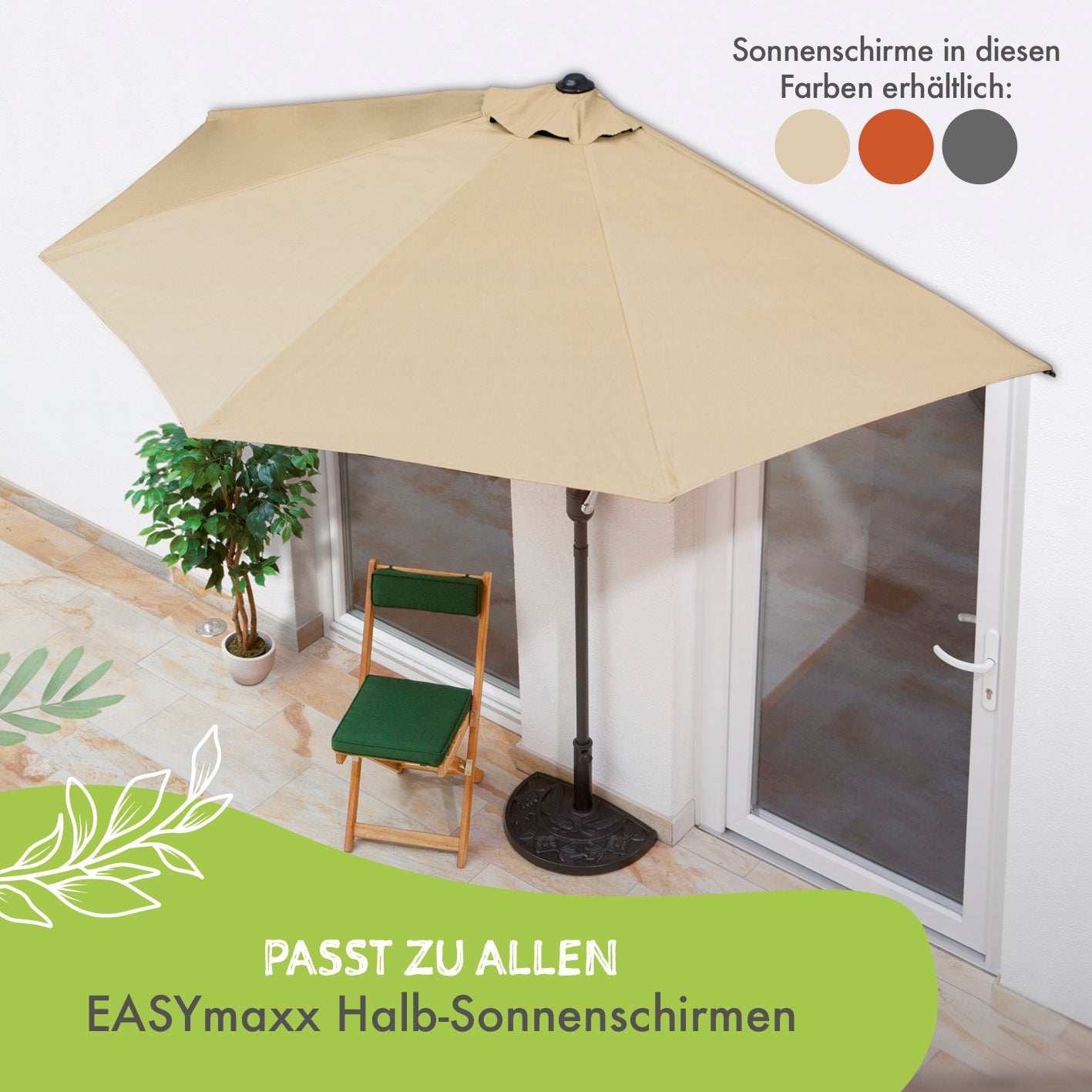 Sonnenschirmfuß Guß-Optik - Schwarz, halbrund, passend für halbrunde Sonnenschirme, ideal für kleine Balkone und Terrassen.