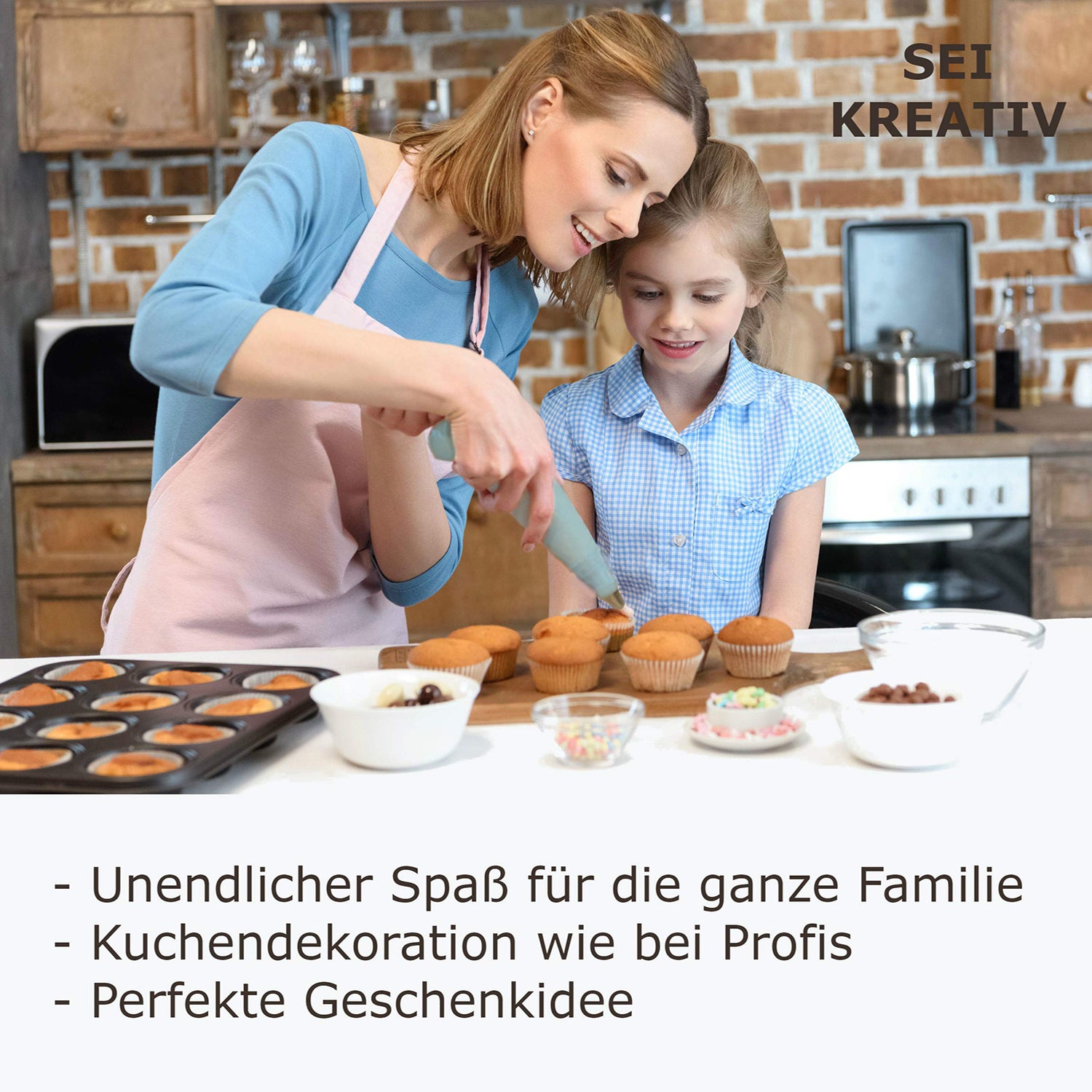 Silikonspritzbeutel mit 6 Edelstahltüllen - 35 cm zum einfachen Verzieren von Muffins und Kuchen für familienfreundlichen Backspaß.