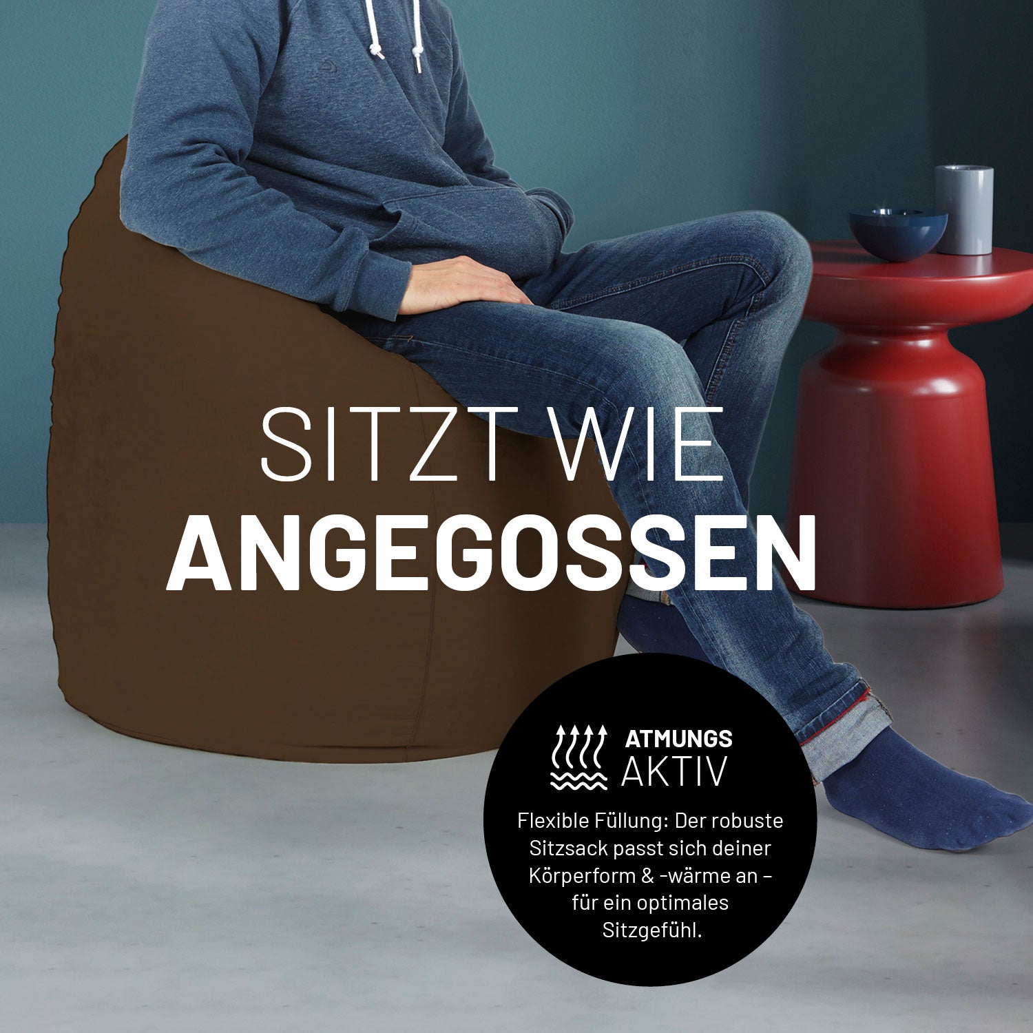 Luxury XL Sitzsack (120 L) Braun von Lumaland, atmungsaktiv, bequemer Sitzsack für Innenräume und modernen Lifestyle.