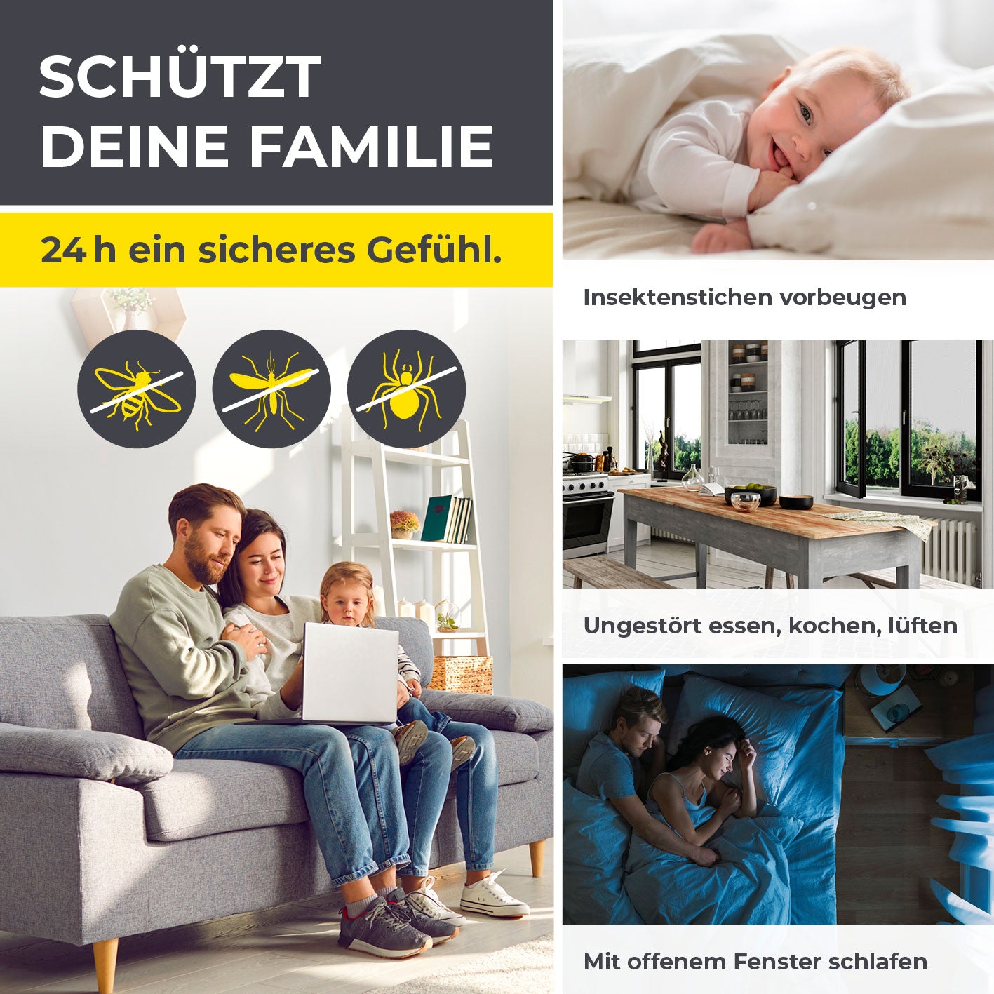 Teleskop-Insektenschutzgitter mit integriertem Netz - 4er-Set - weiß für flexiblen Insektenschutz und optimale Durchsicht an Fenstern.