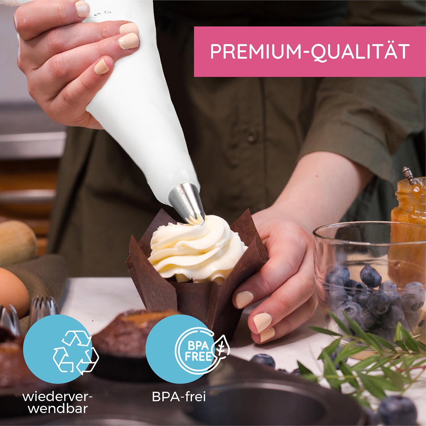 Baumwollspritzbeutel - 2er-Set mit wiederverwendbaren, BPA-freien Beuteln zum Verzieren von Cupcakes und Kuchen in Premium-Qualität.