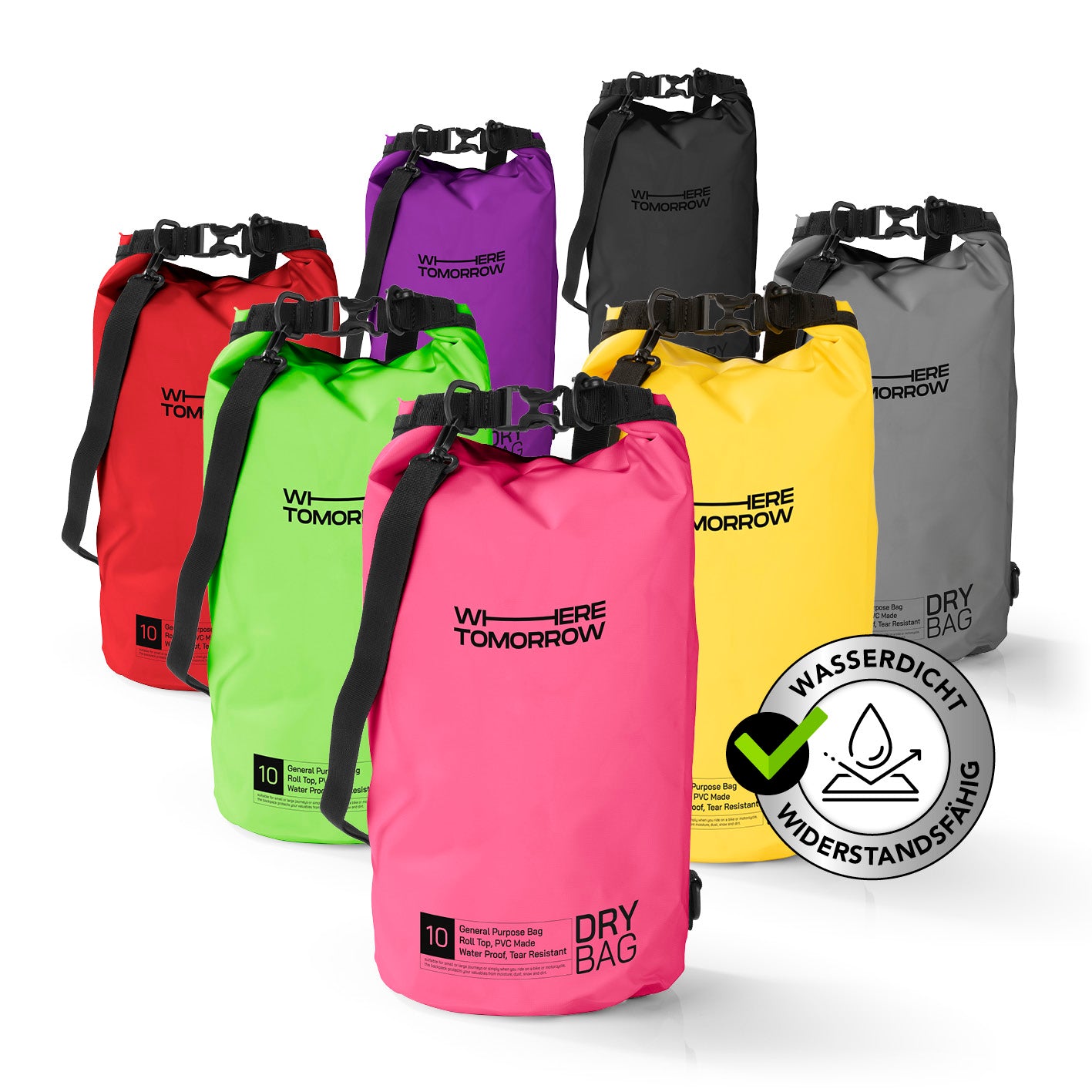 Dry Bag 10L - Style 01 - Pink wasserdichter, robuster Outdoor-Rucksack mit verstellbarem Gurt und Rolltop-Verschluss für den Schutz von Wertsachen.
