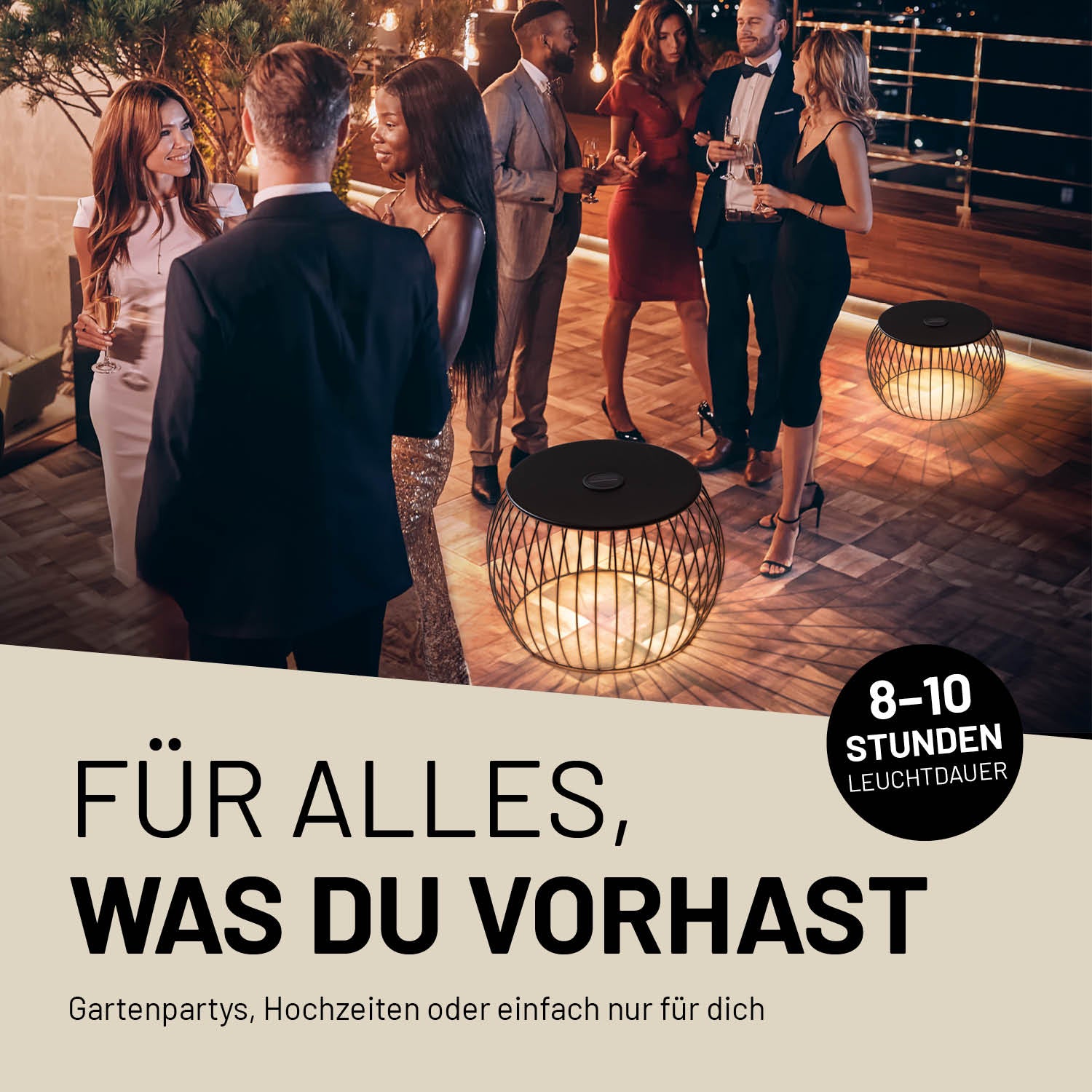 Beistelltisch - 2er-Set mit stilvoller Ablage und LED-Lichtspender, ideal für Indoor & Outdoor, solarbetrieben und wetterbeständig.