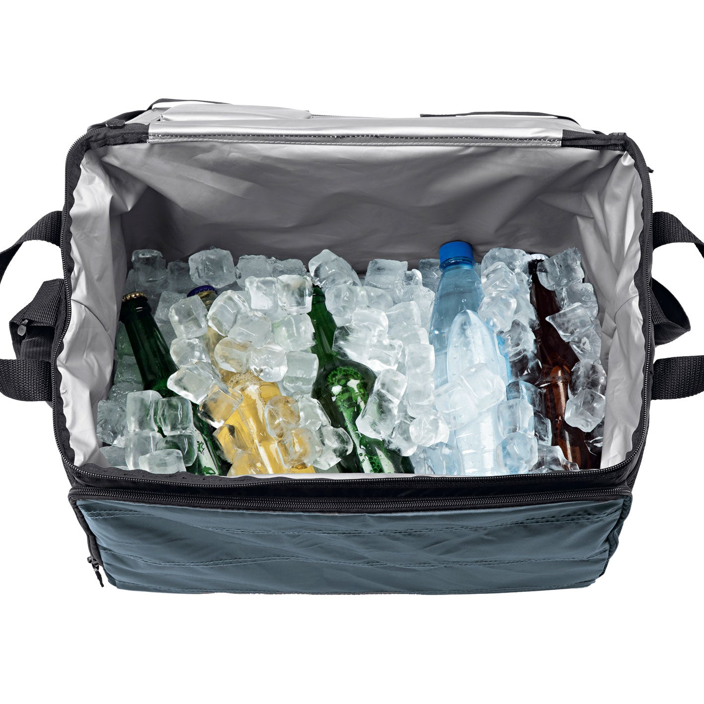 Kühltasche faltbar - 30 l - schwarz/dunkelgrau mit zuverlässiger Isolierung, auslaufsicher, wasserfest und bequem tragbar mit Schultergurt.
