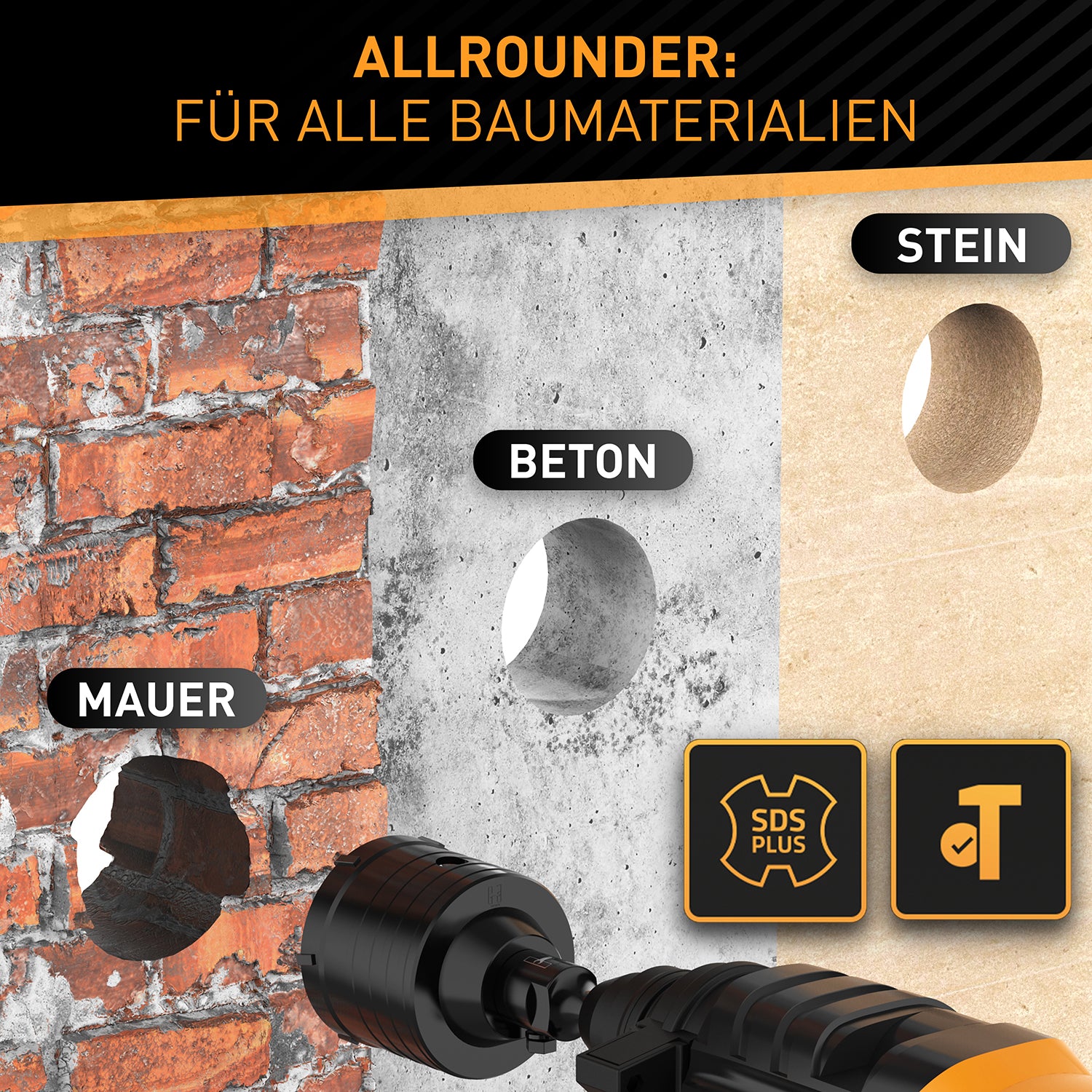 Bohrkronen Set - 68mm + SDS-Plus-Adapter zum Bohren in Mauer, Beton und Stein – robust, vielseitig, für alle Baustoffe geeignet.