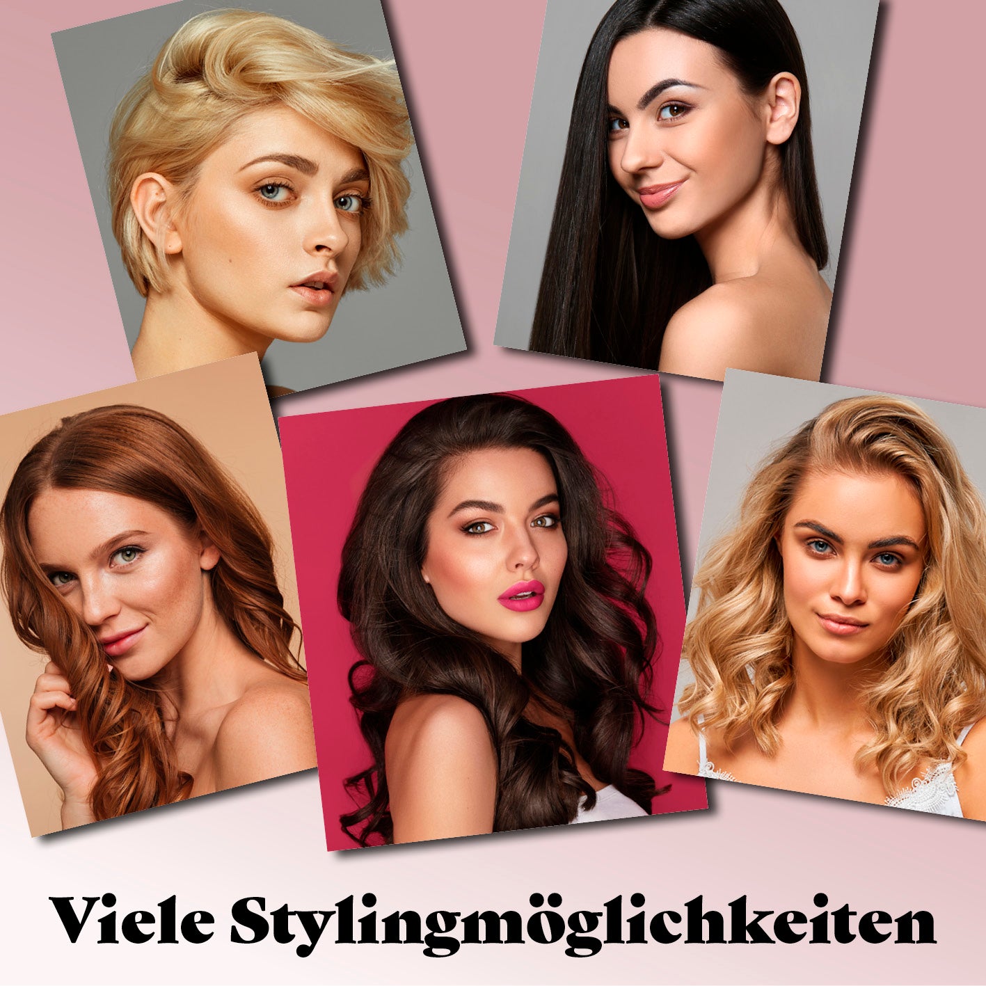 Verschiedene Frisuren und Looks mit dem Profi Hair-Styler für glattes, gewelltes und lockiges Haar in einem Gerät.