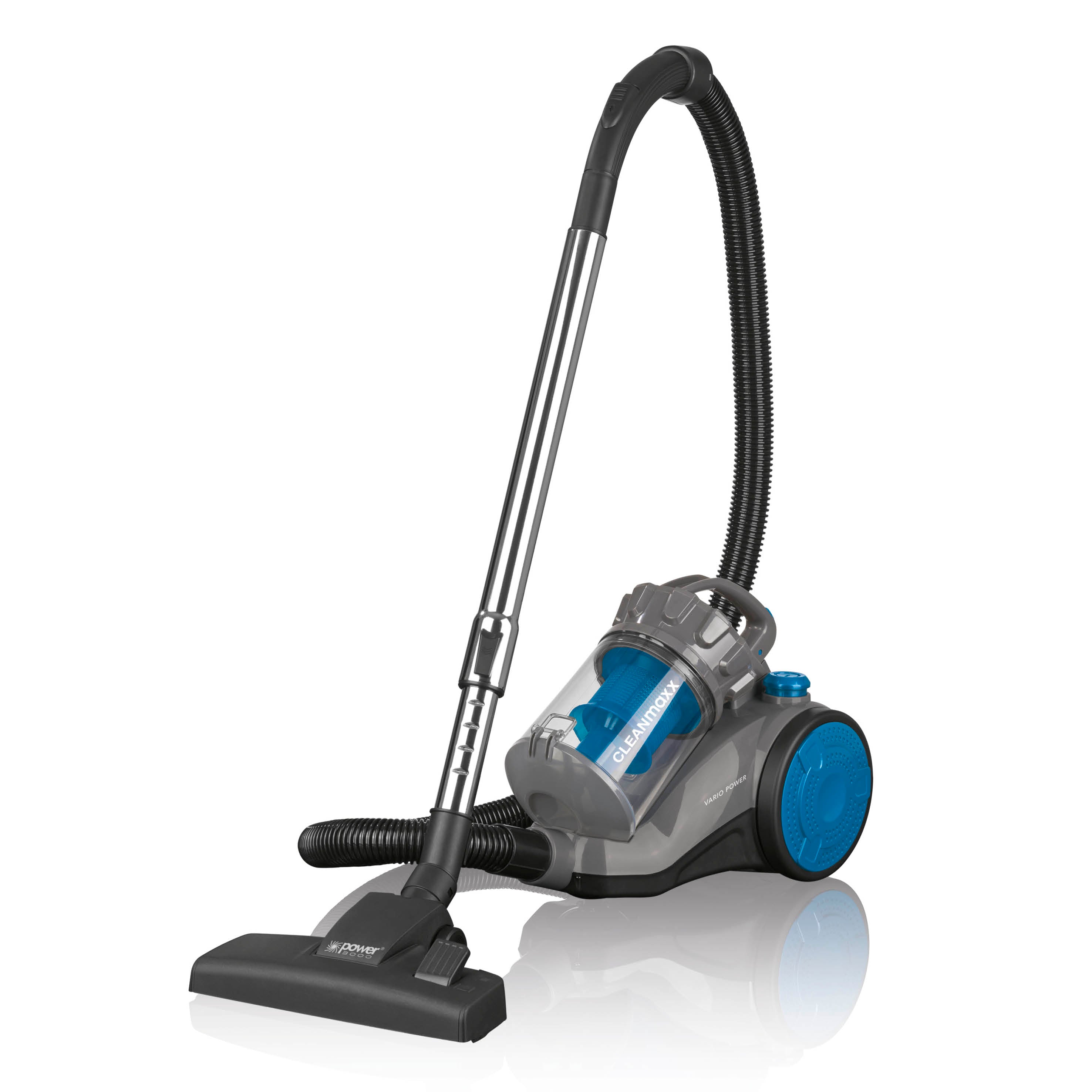 Multi-Zyklon-Staubsauger 800W schwarz/blau mit beutelloser Zyklontechnologie, fünf Spezialdüsen und hygienischem EPA-Filter.