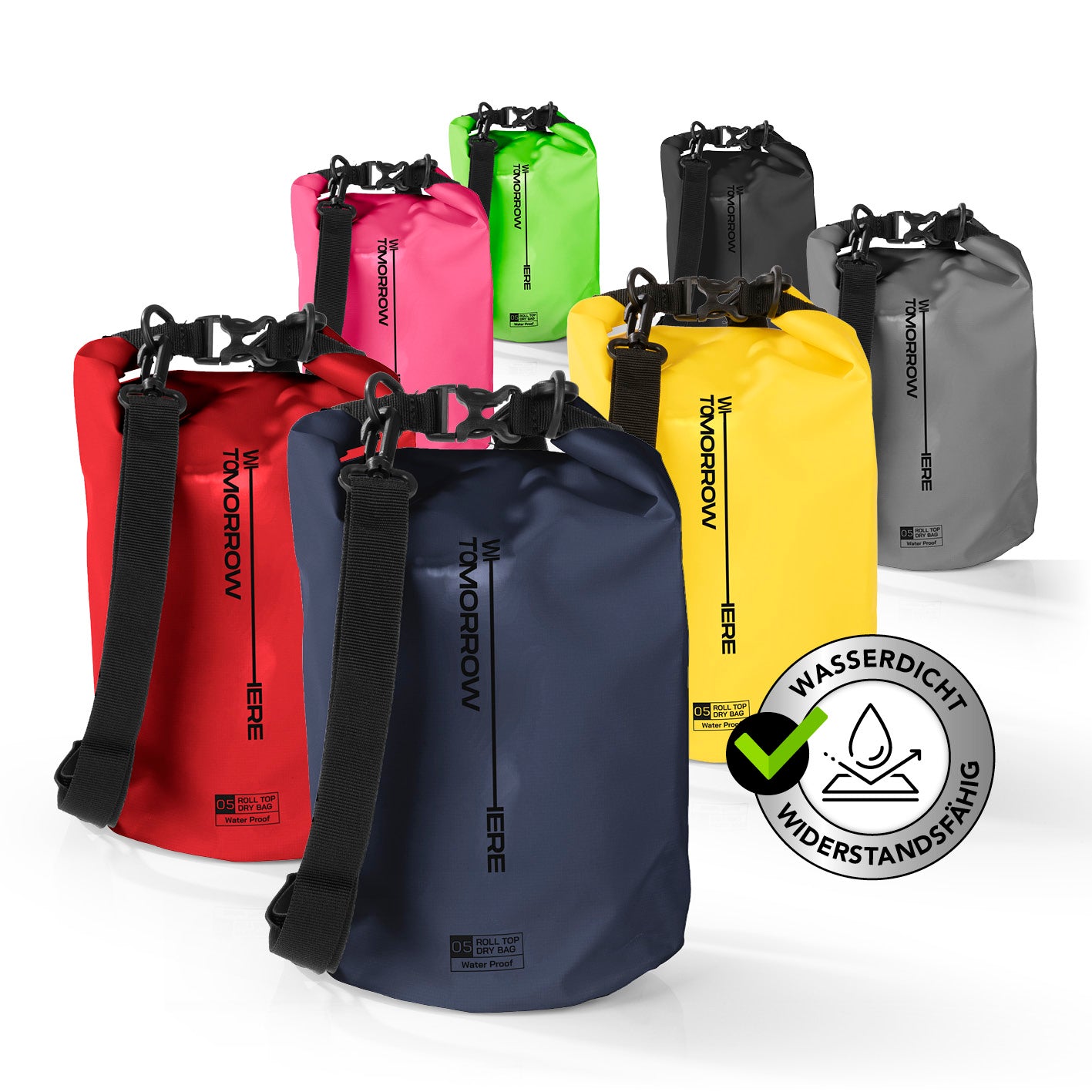 Dry Bag 5L - Style 02 - Dunkelblau, wasserdichter, robuster Outdoor-Rucksack mit verstellbarem Schultergurt und Rolltop-Verschluss.
