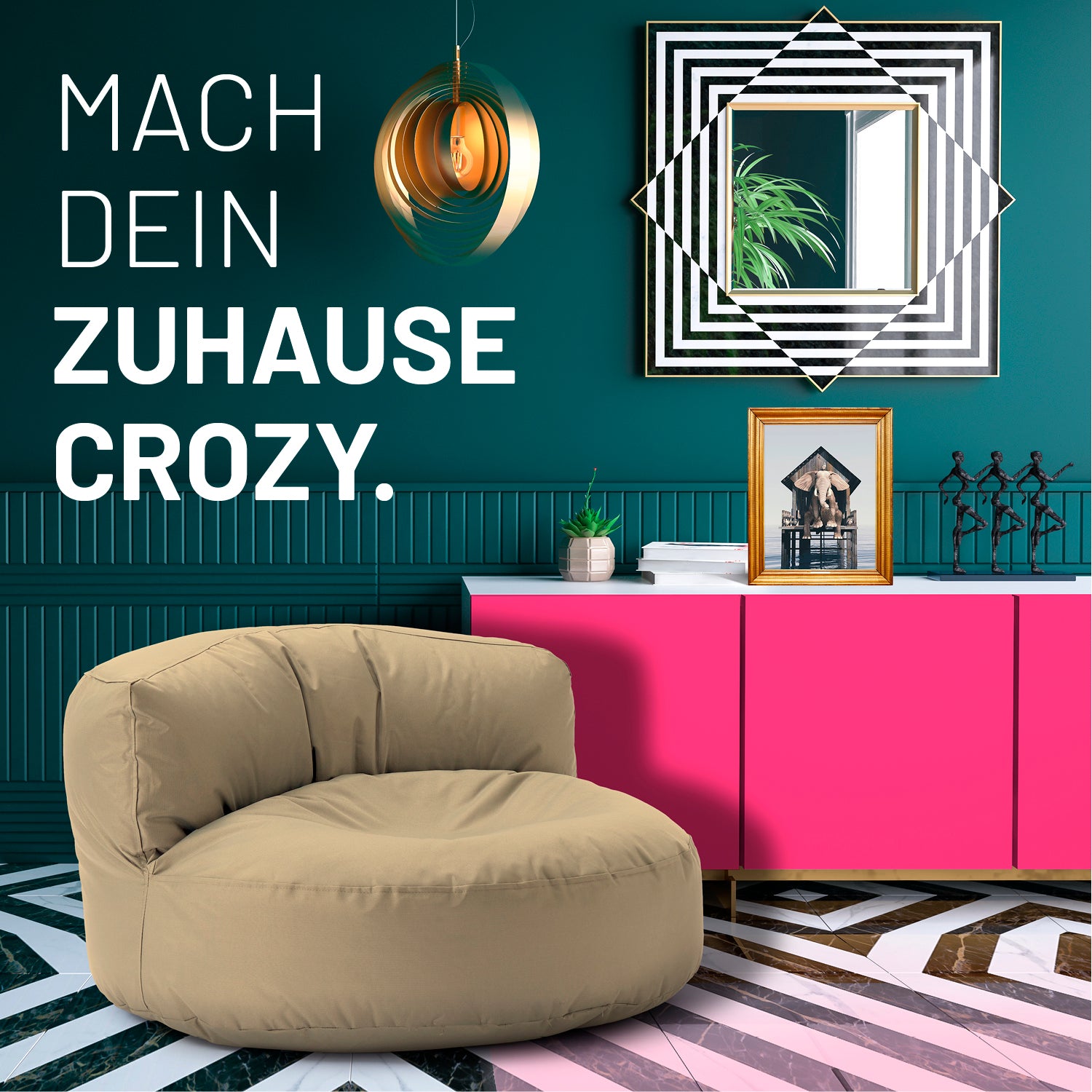 Sitzsack Lounge (320 L) beige, indoor & outdoor, komfortabel, langlebig, leicht, mit EPS-Füllung, pflegeleicht, moderner Sitzsack.
