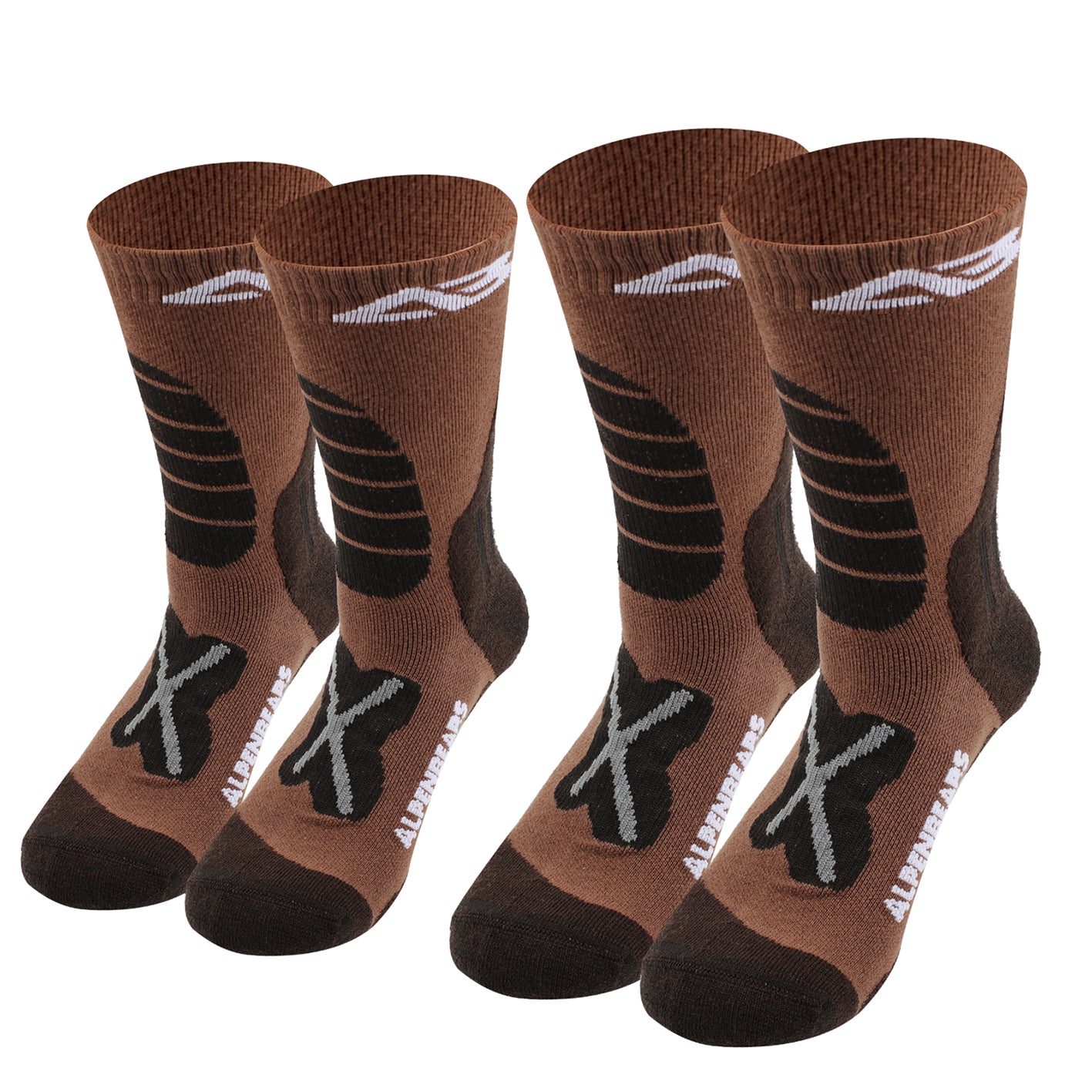 Wandersocken Merino Wolle - 2er-Set - Braun - Braun - Größe 43-48 für warme, gepolsterte und atmungsaktive Wandersocken aus Merinowolle.