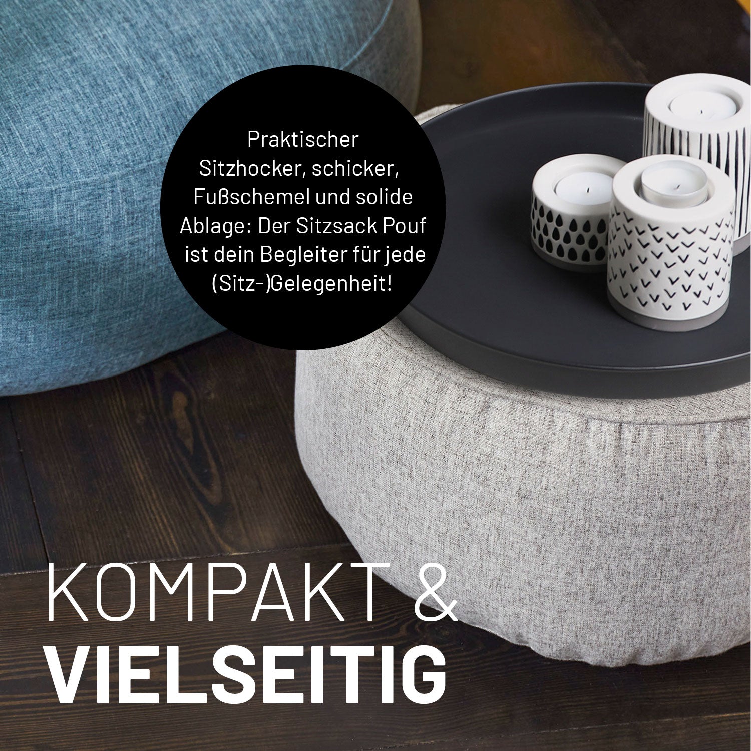Comfort Line Sitzsack-Hocker/Pouf (50 L) Hellgrau – vielseitiger, moderner Indoor-Hocker und Fußablage aus hochwertigem Polyester.