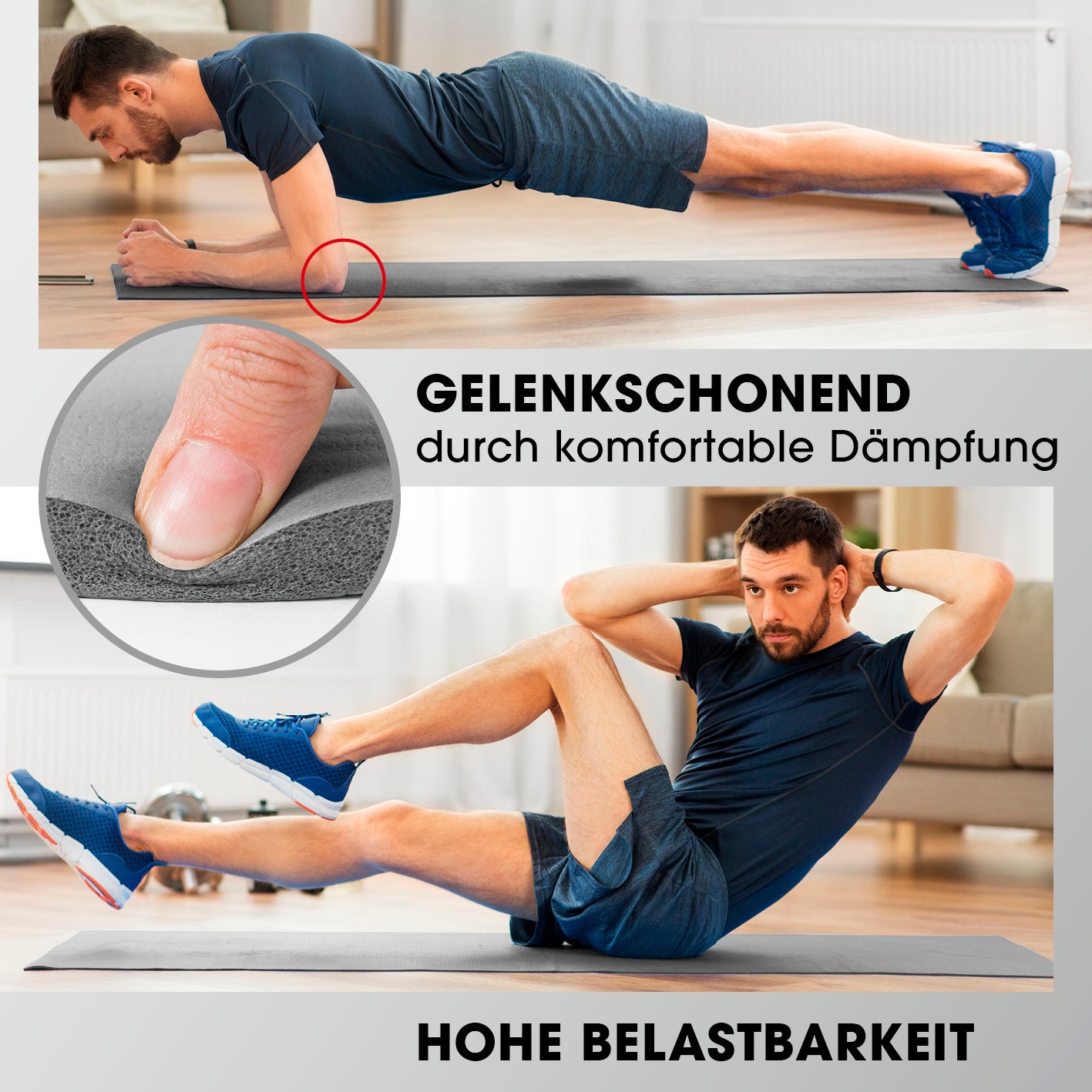 Fitness- und Gymnastikmatte - 183 x 61 x 1 cm - Grau mit gelenkschonender Dämpfung, hoher Belastbarkeit, ideal für Indoor- und Outdoor-Training.