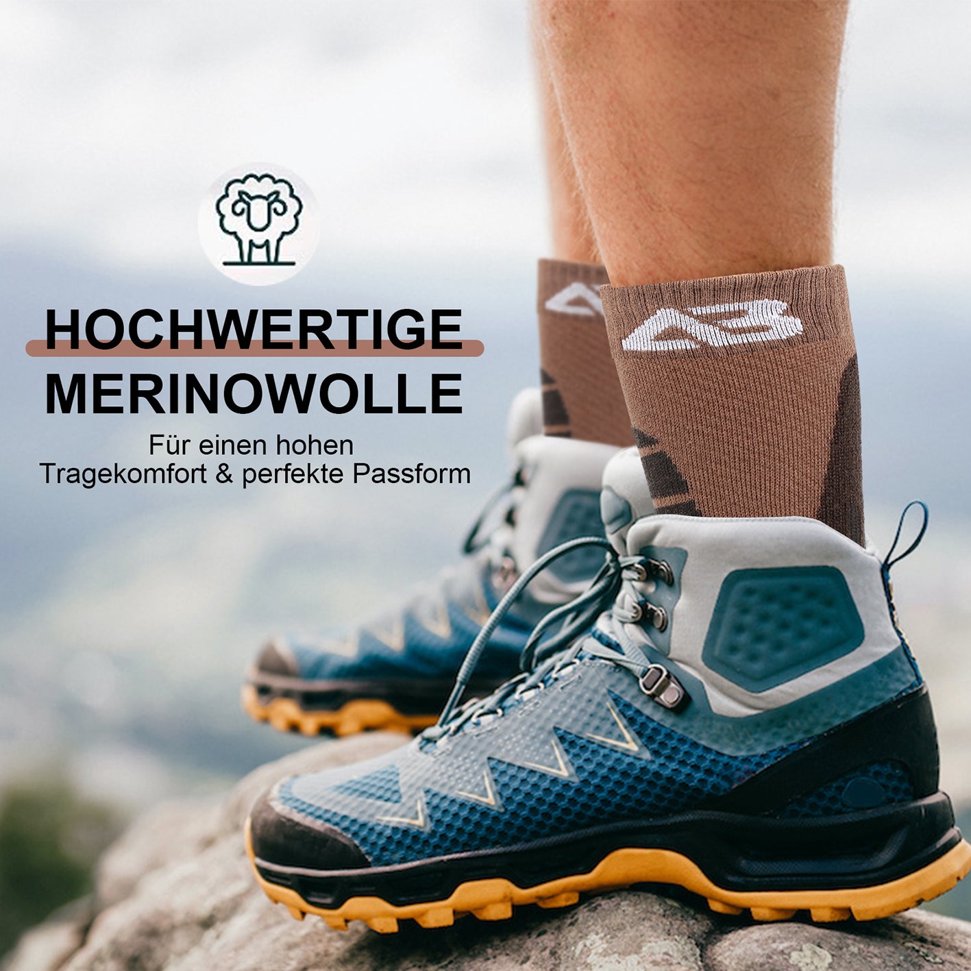 Wandersocken Merino Wolle - 2er-Set - Braun - Braun - Größe 43-48 mit hochwertiger Merinowolle für Komfort und perfekte Passform beim Wandern.