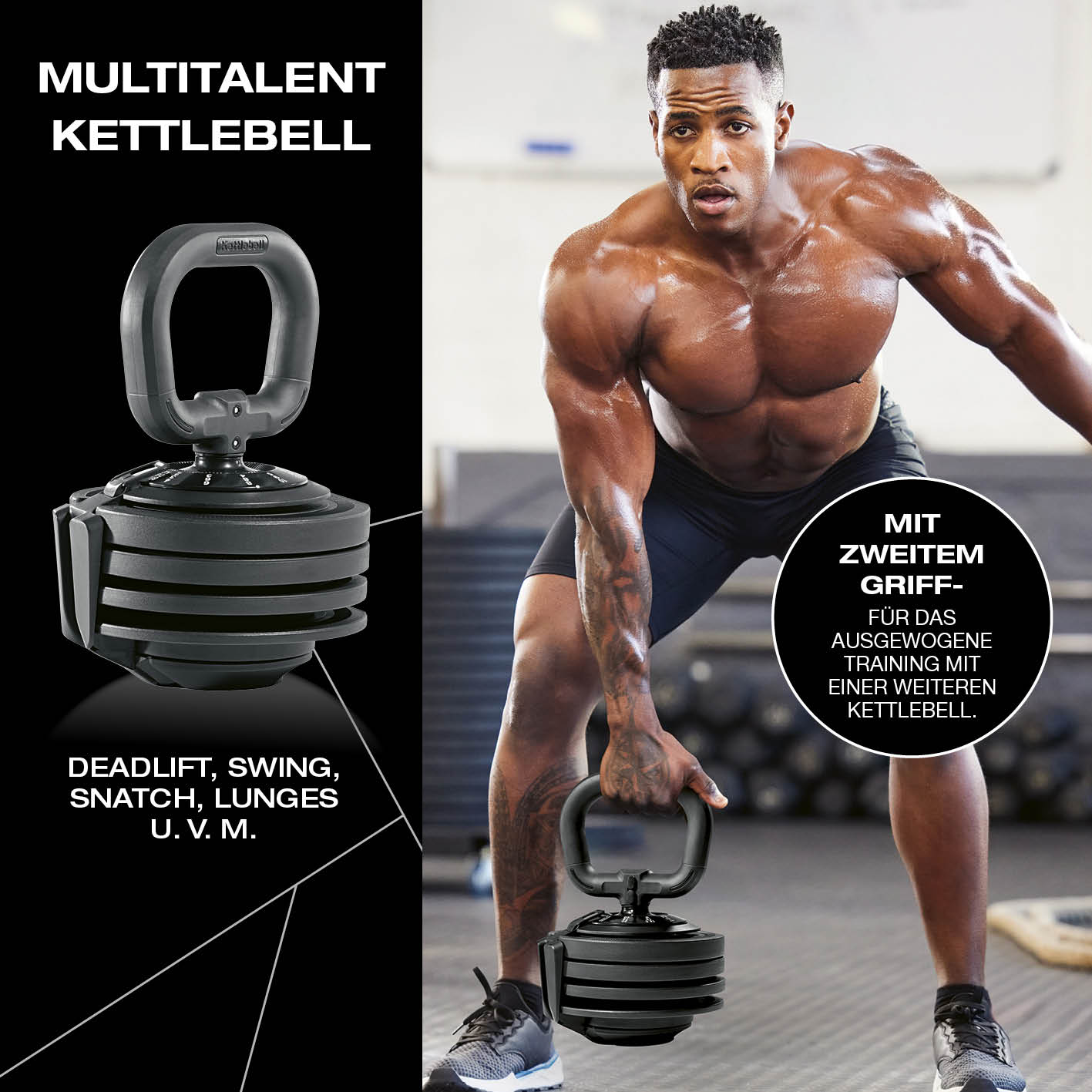 Multifunktionshantel 3 in 1 verstellbar 3–24 kg für vielseitiges Ganzkörper-Workout mit Kettlebell-, Kurz- und Langhantel-Option.