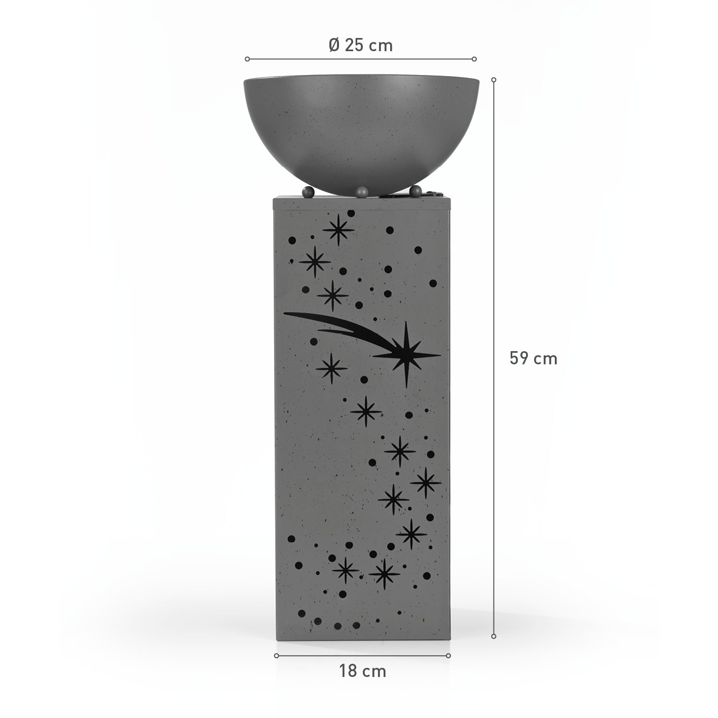 LED-Dekosäule Beton-Optik "Sternschnuppe" mit Pflanzschale, 59 cm, warmweiße LED, batteriebetrieben, integrierter Timer, dekorativ.