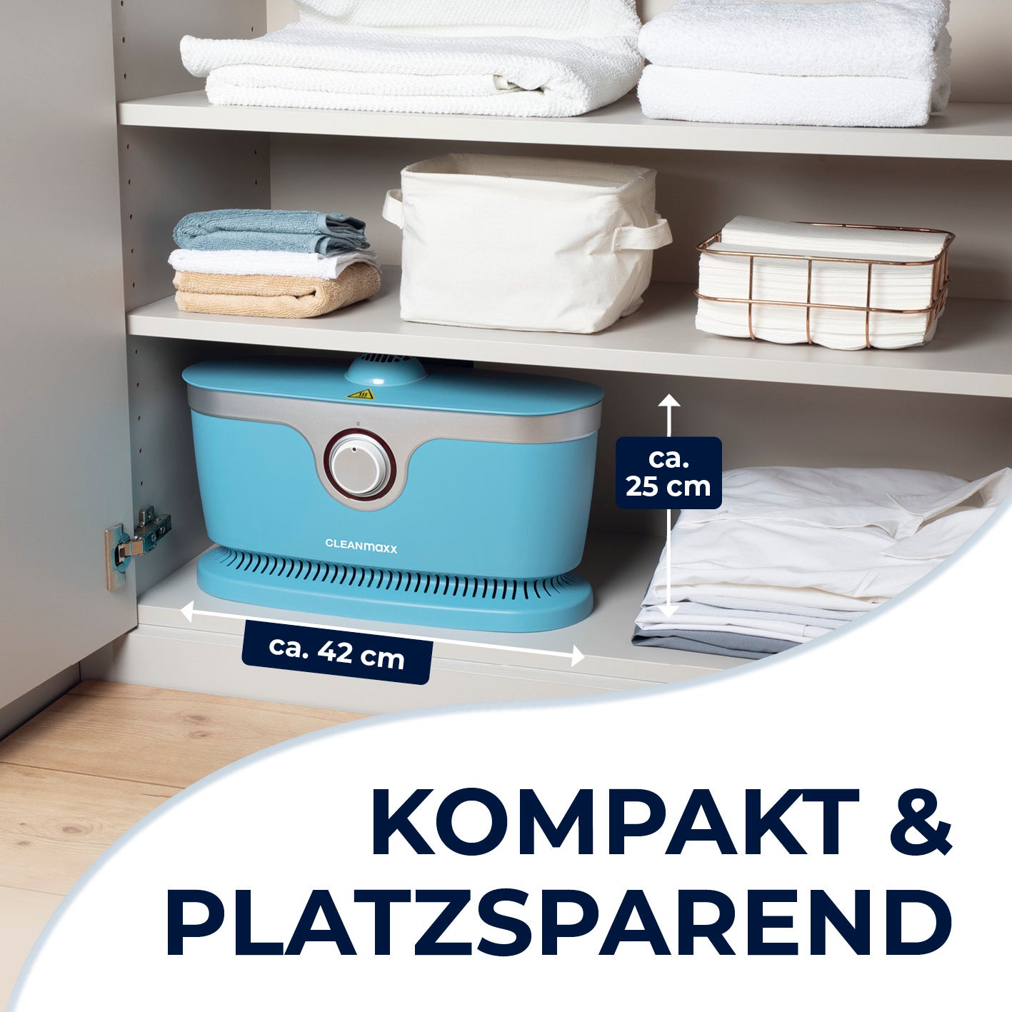 Hemdenbügler PRO - Blau, kompakt und platzsparend, ideale Größe ca. 42x25 cm für effizientes Trocknen und Bügeln zu Hause.