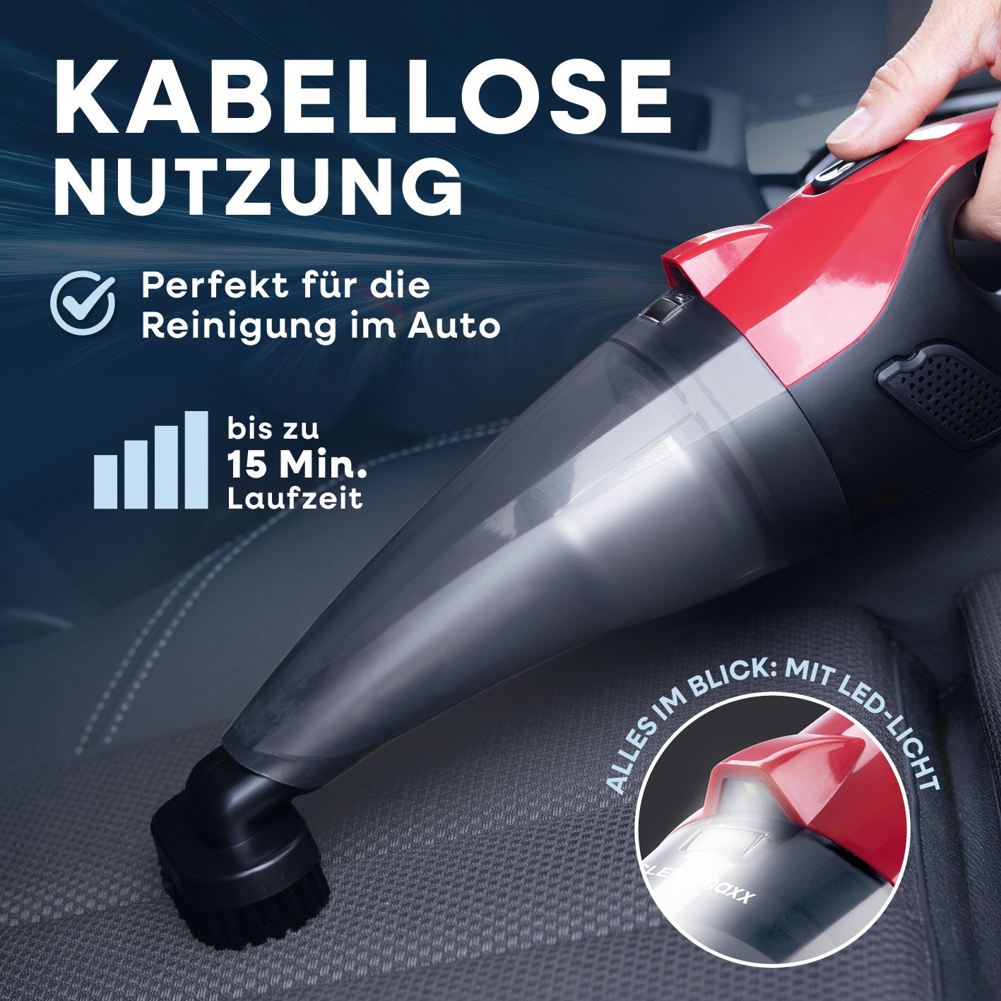 Akku-Handstaubsauger kabellos mit LED-Licht und 15 Minuten Laufzeit ideal für die Autoreinigung und flexible Anwendung