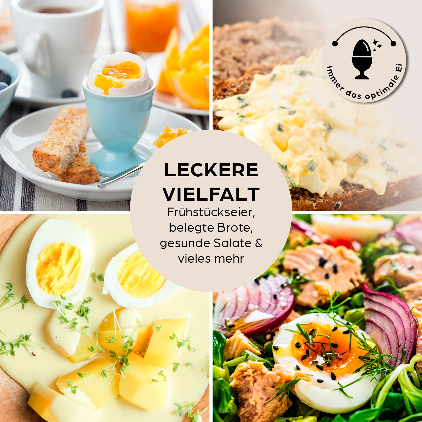 Design-Eierkocher 3 Eier - Weiß zeigt perfekt gekochte Eier variantenreich für Frühstück und gesunde Mahlzeiten zubereitet.