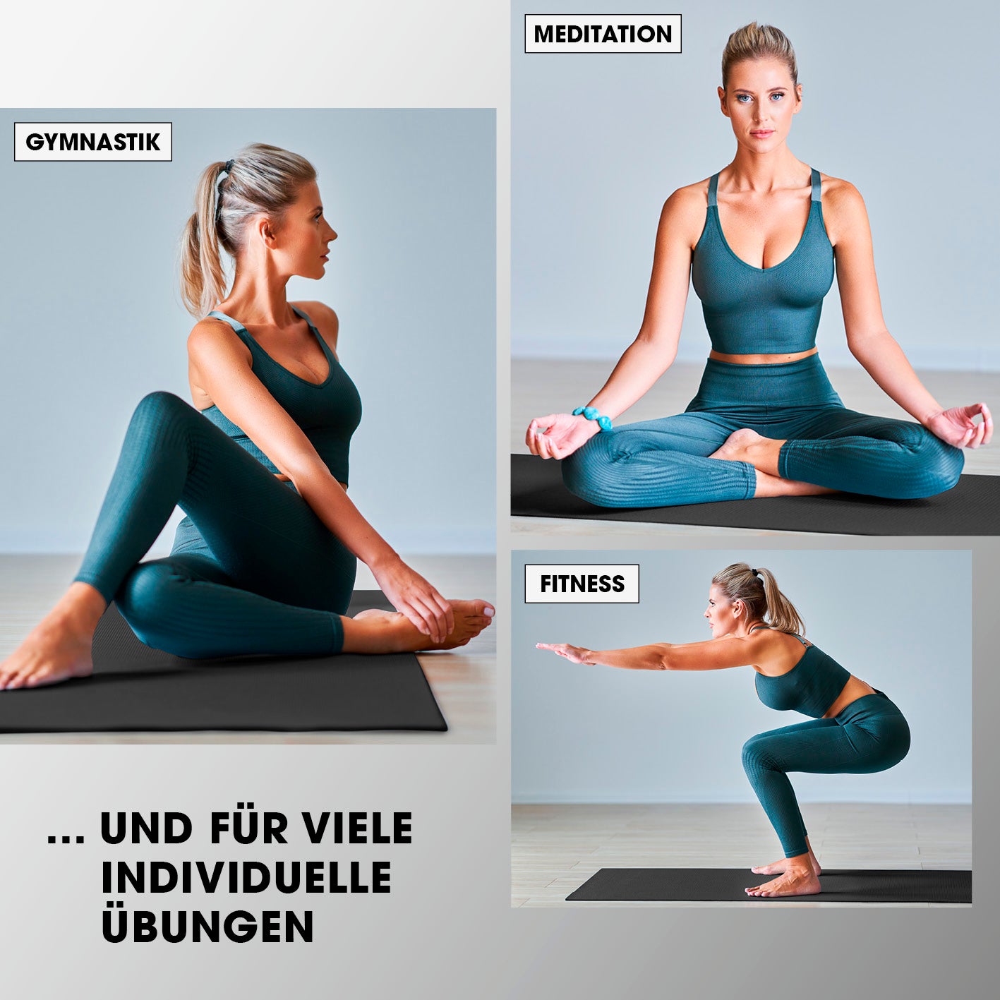 Fitness- und Gymnastikmatte - 183 x 61 x 2 cm - Schwarz, rutschfest und robust, ideal für Gymnastik, Meditation und Fitnessübungen.