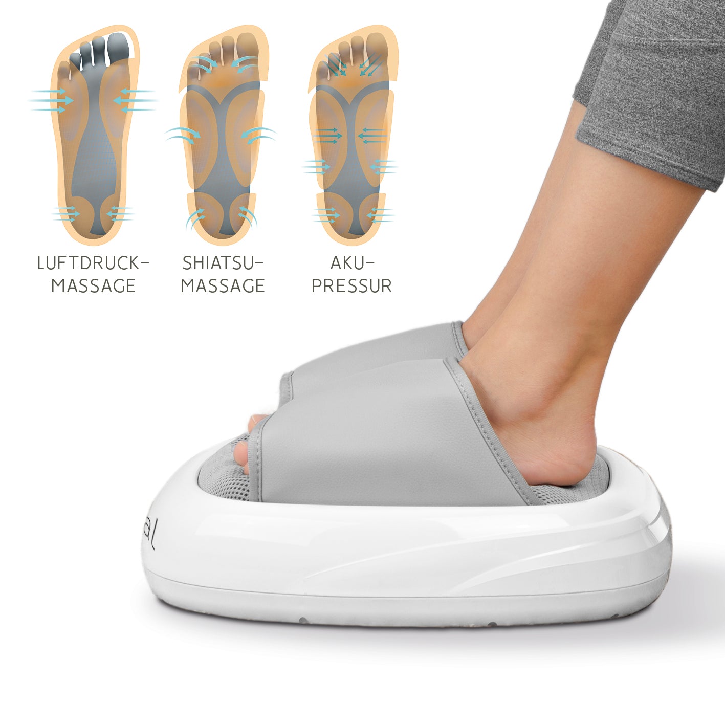 Fuß-Massagegerät Akupressur - weiß/grau mit Luftdruck-, Shiatsu-Massage und Akupressur zur effektiven Fußentspannung.