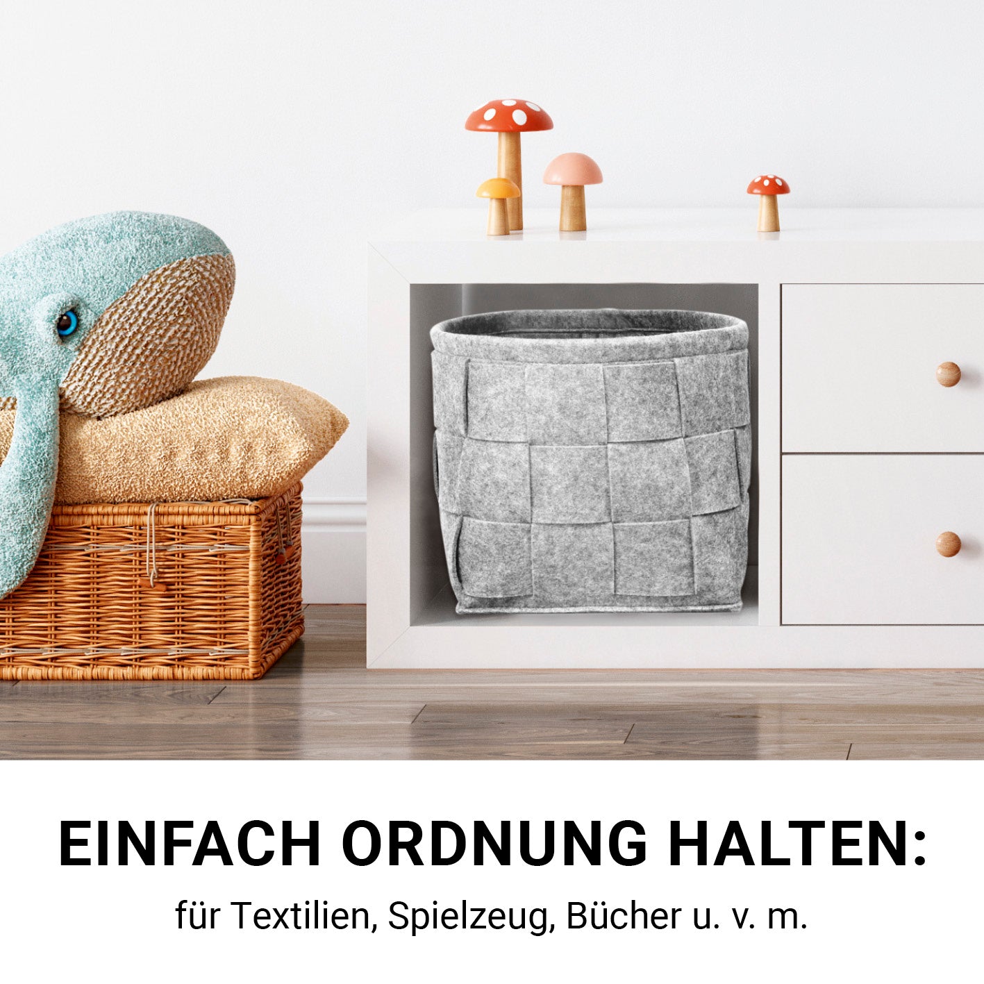 Filz-Aufbewahrungstasche L - 40 x 30 x 30 cm - Hellgrau, moderner, platzsparender Filzkorb mit Tragegriffen für vielseitige Haushaltsaufbewahrung.