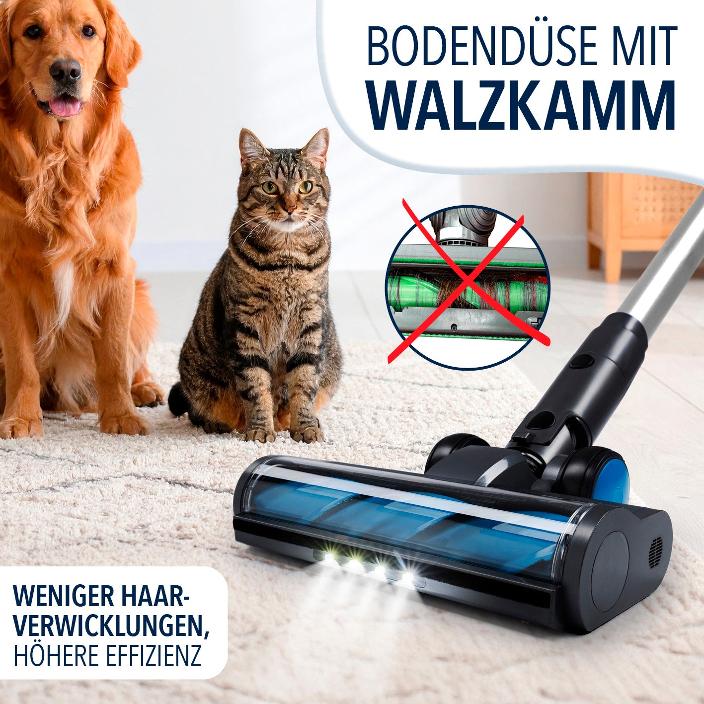 AeroTech 500 Staubsauger mit Absaugstation – Grau-Silber mit LED-Bodendüse und Walzkamm gegen Haarverwicklungen, ideal für Tierhaare.