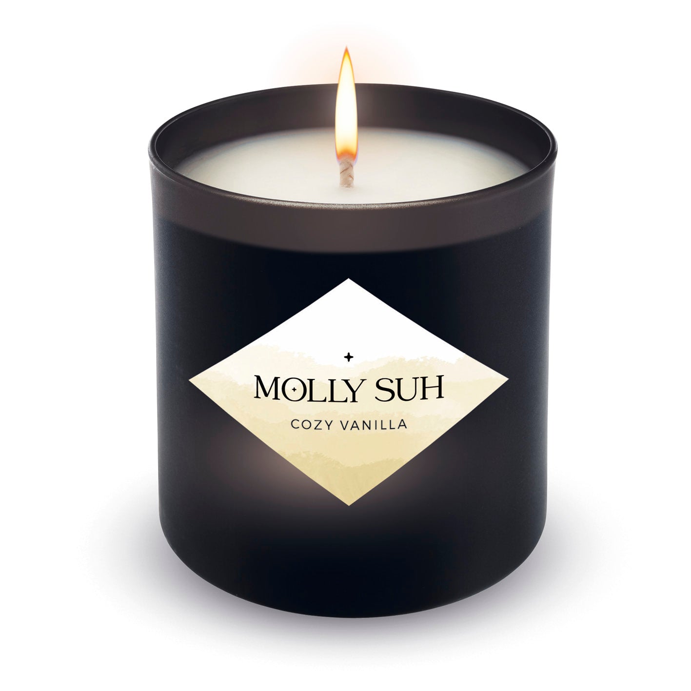 Duftkerze Cozy Vanilla von Molly Suh, elegant aus recyceltem Pflanzenfett, sanfter Vanilleduft ohne Paraffine und Schadstoffe.