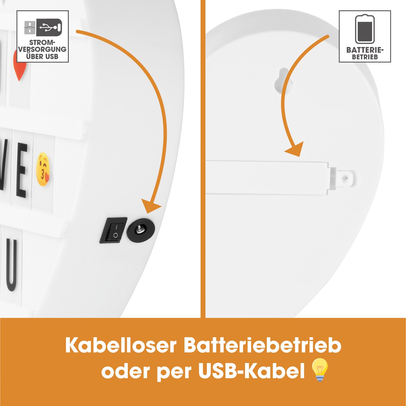 LED-Leuchtkasten Herz - 173 Buchstaben & 150 Moodjis mit kabellosem Batteriebetrieb oder USB-Stromversorgung für flexible Lichtdekoration.