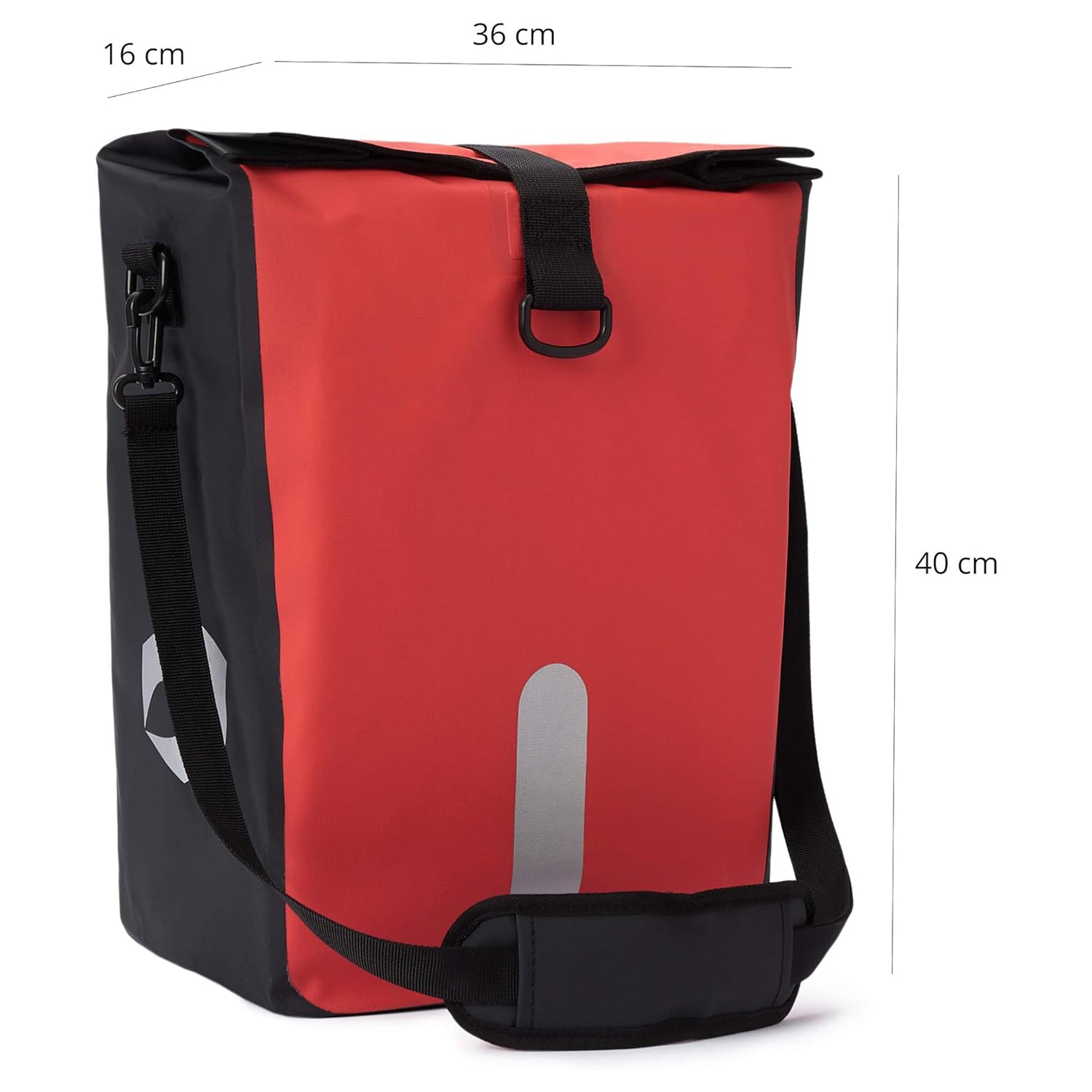 Wasserdichte Fahrradtasche Roll-Top - 21 L - Rot, reflektierend, vielseitig tragbar, wasserabweisend, mit Schnellverbindungssystem und großem Stauraum.