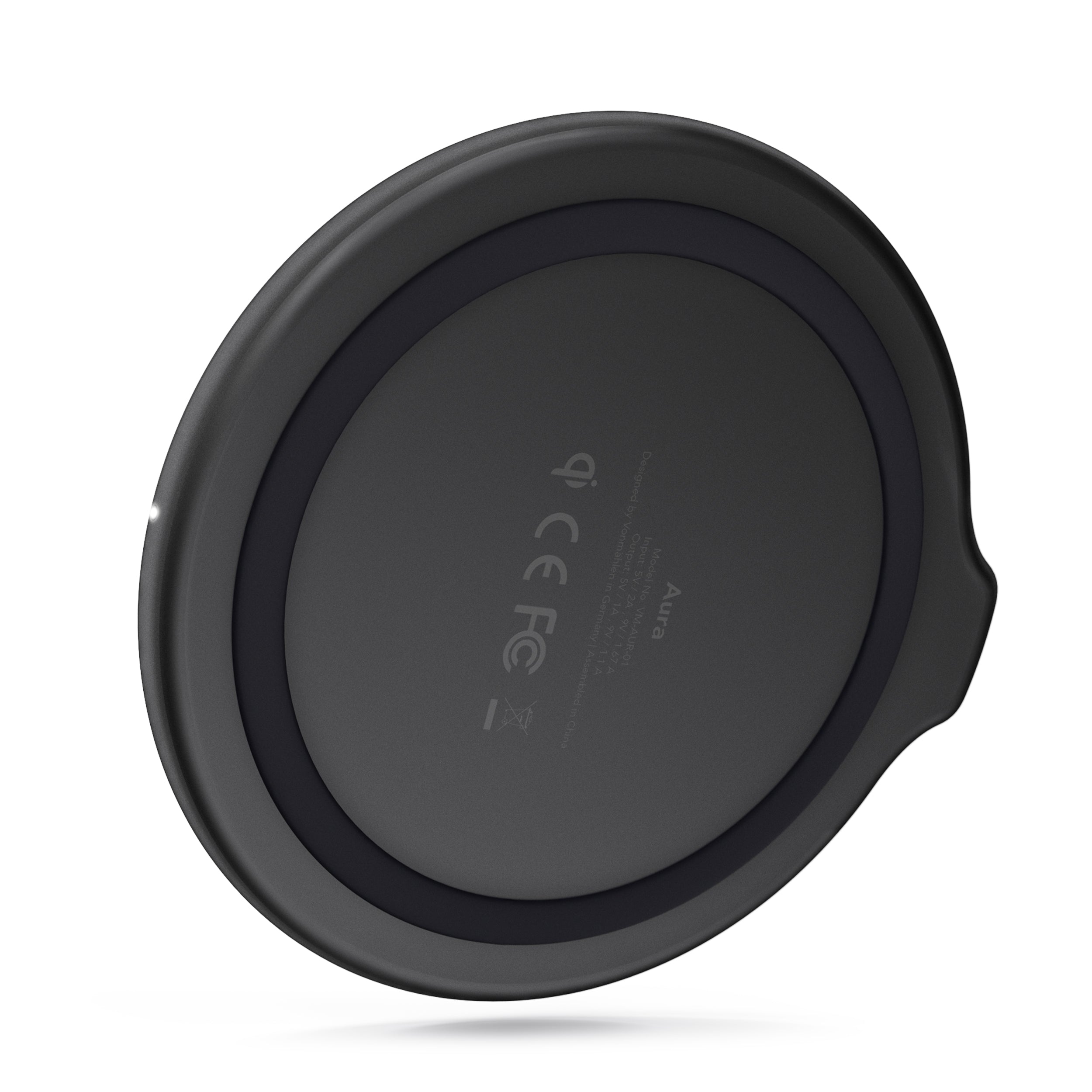 Wireless Ladegerät Aura lite 15W schwarz, kabelloses Laden mit Fremdkörpererkennung und Überspannungsschutz, kompatibel mit allen Smartphones.