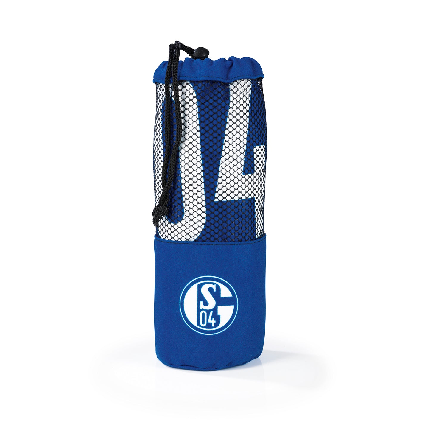 Sporthandtuch Deluxe - 80x130 cm - weiß/blau in Mesh-Bag, ideal für Schwimmbad, Fitnessstudio, Strand und Sauna.