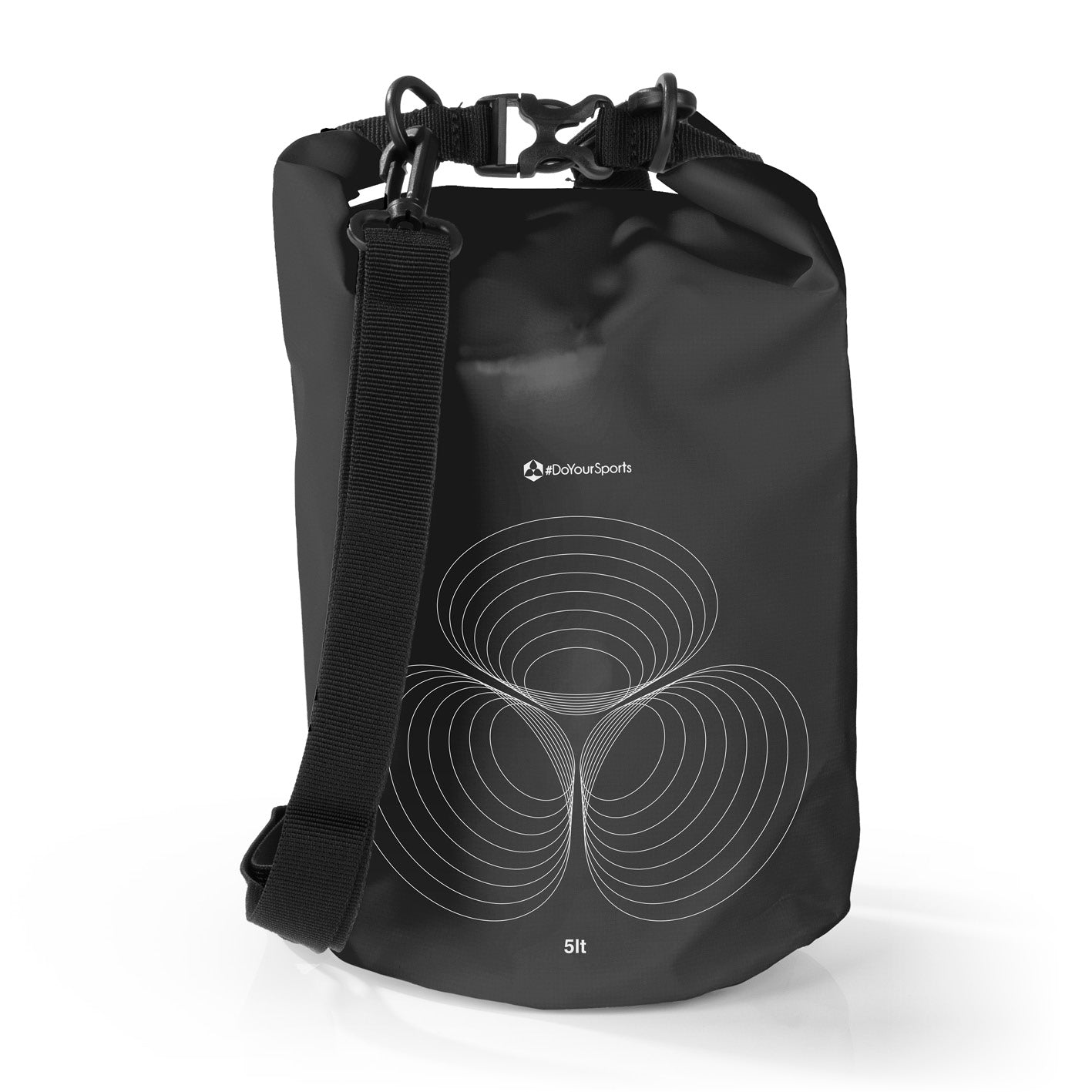 Dry Bag 5L - Schwarz, wasserdichter, robuster Rucksack mit verstellbarem Schultergurt und Rolltop-Verschluss für Outdoor-Abenteuer.