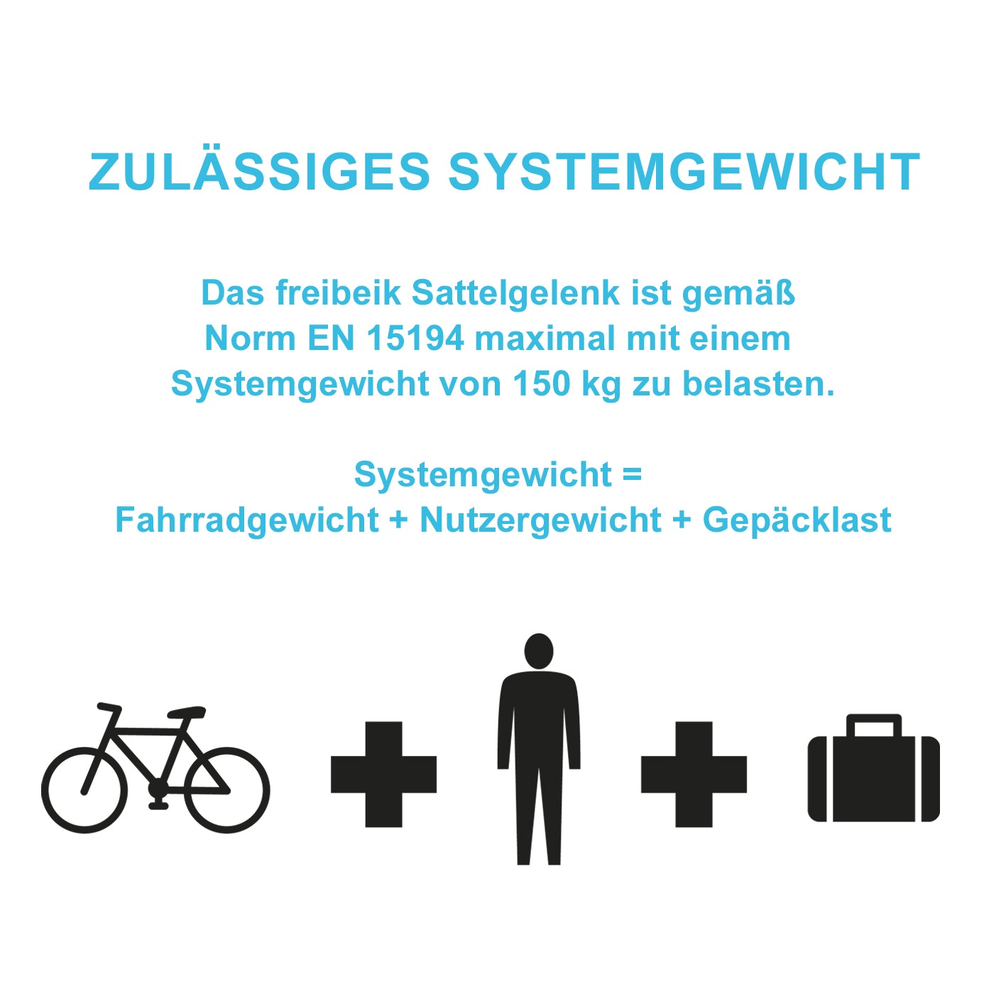 freibeik advanced - Das bewegliche Sattelgelenk 2.0 belastbar bis 150 kg Systemgewicht laut Norm EN 15194, inklusive Fahrrad, Nutzer und Gepäck.