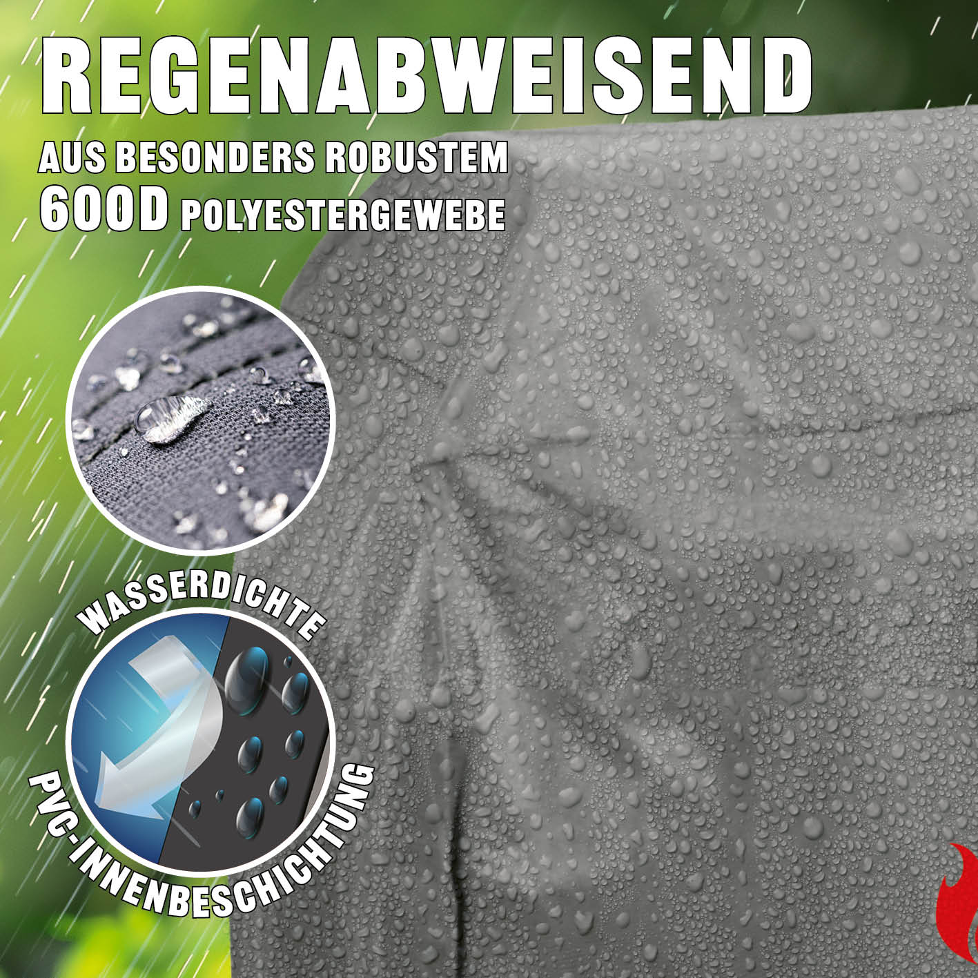 Premium Wetterschutzhaube - 60 x 96 x 120 cm aus robustem 600D Polyester mit wasserdichter PVC Innenbeschichtung und Regenabweisen.