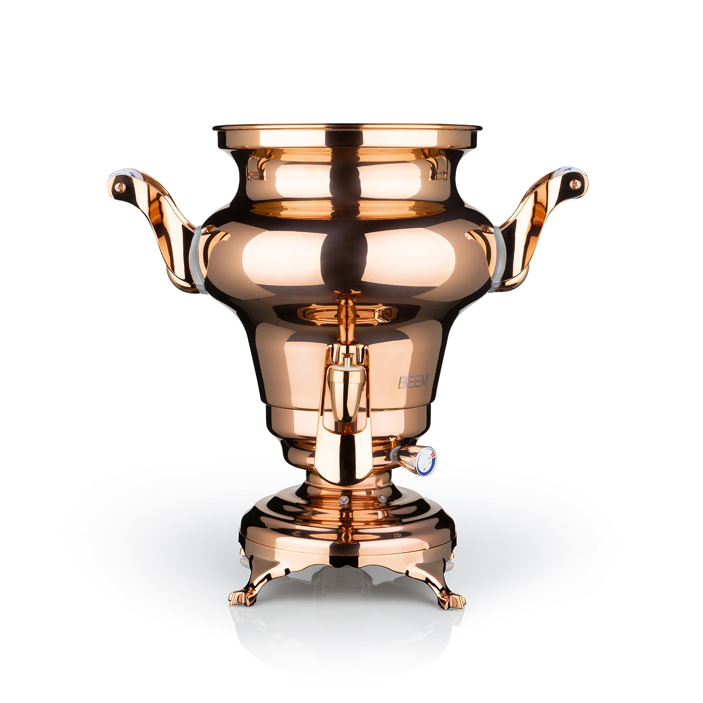 Samowar Rebecca mit Dispenser - Edelstahl/rose mit 5 L Wasserbehälter, Thermostat und elegantem Rosé-Design für Teebereitung