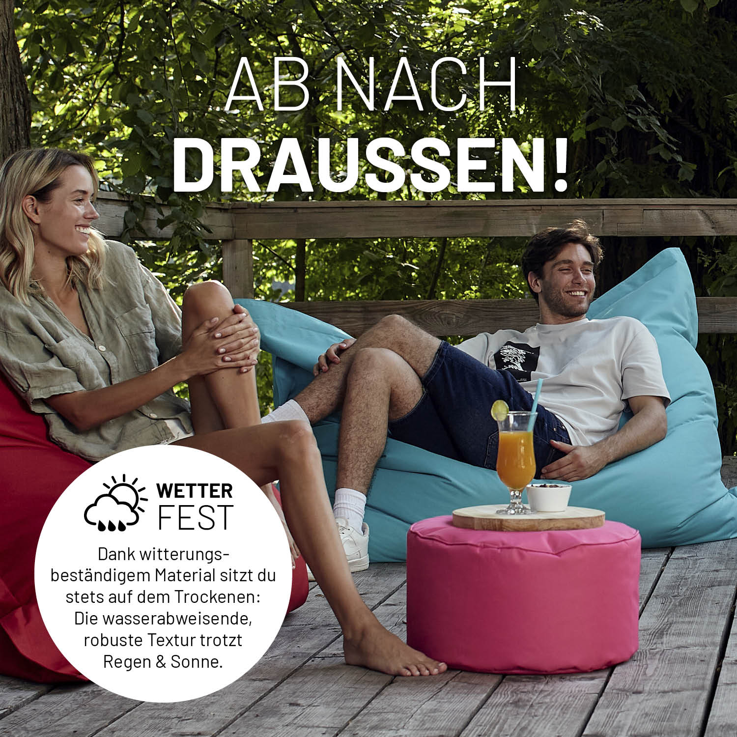 Sitzsack-Hocker/Pouf (50 L) - indoor & outdoor - Pastell Grün, wetterfest, robust, wasserabweisend und ideal für Terrasse und Garten.