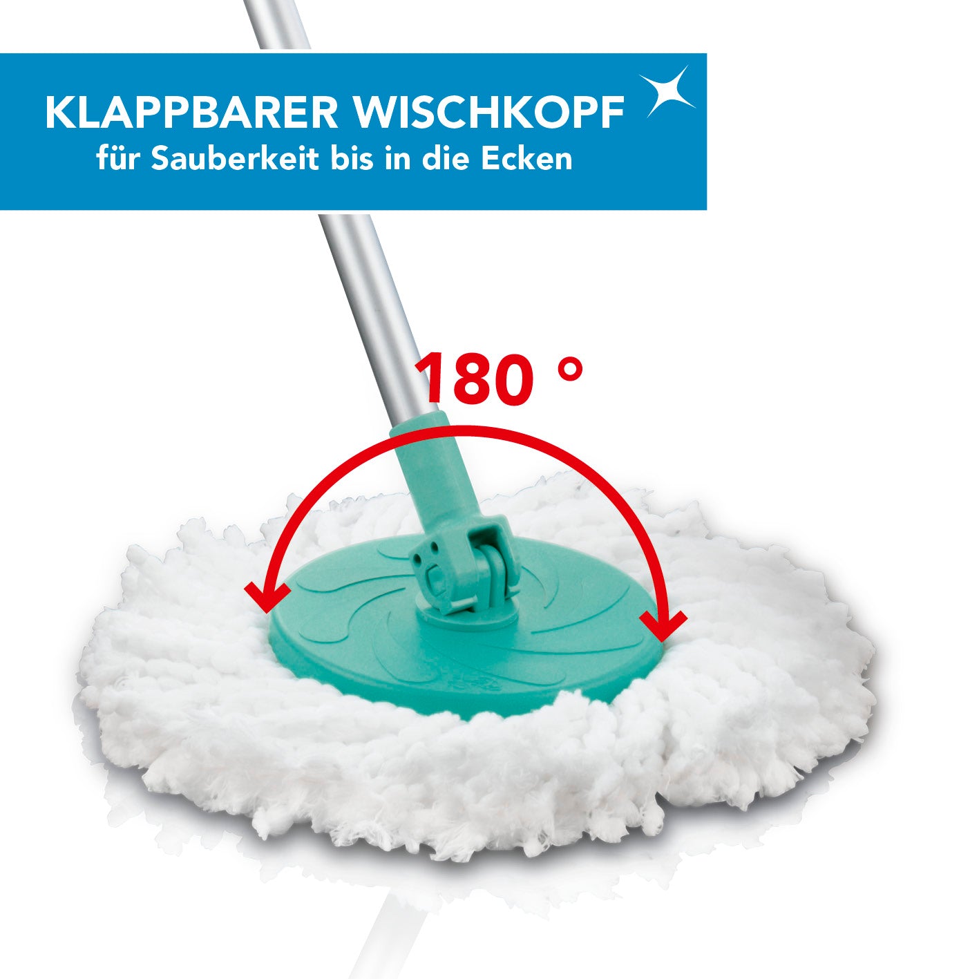 Power-Wischmopp - Zwei-Kammer-Filtersystem - türkis mit klappbarem Wischkopf für Reinigung bis in die Ecken und einfache Handhabung.