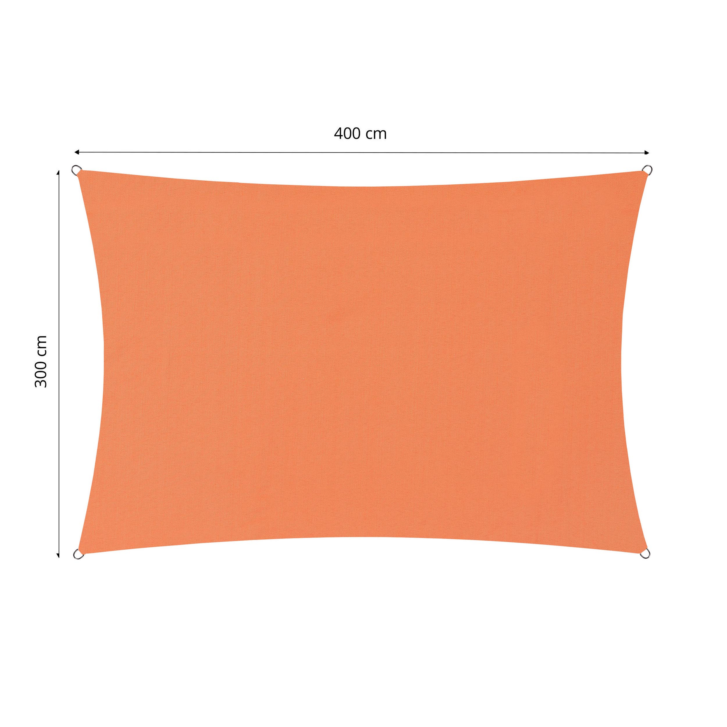 Sonnensegel Polyester - Rechteck 3 x 4 Meter - Orange, stabil, reißfest, UV-Schutz 30+, inklusive Befestigungsseile und rostfreie Ringe.